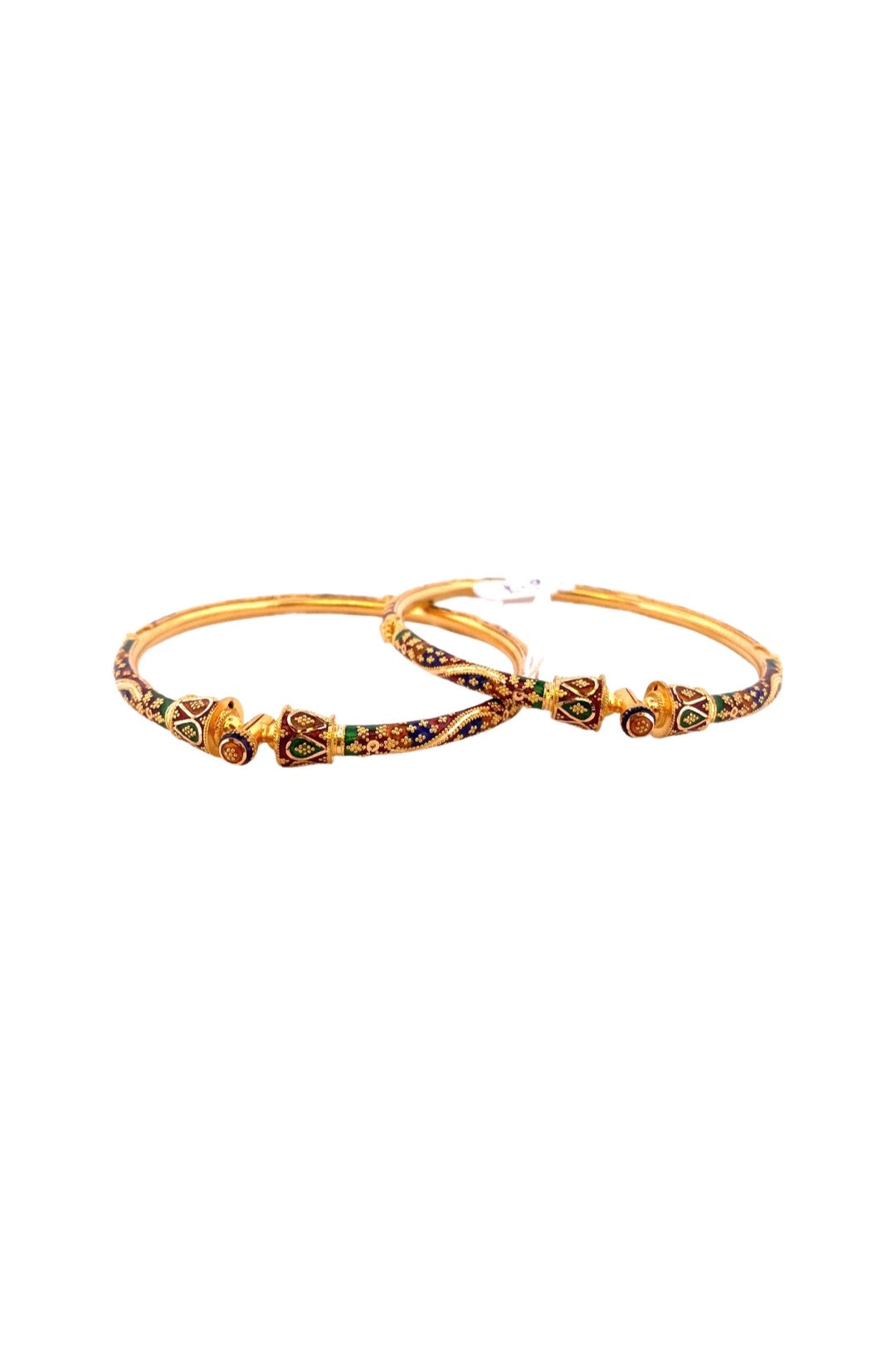 22K Gold Meena 2 Pieces Set Of Ladies Screw Bangles