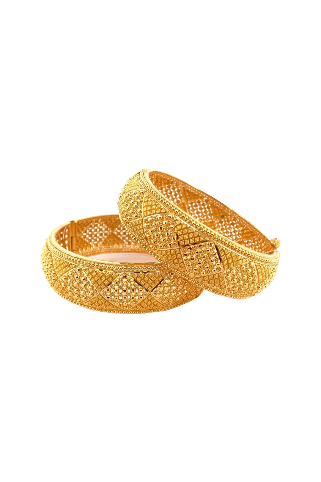 22K Gold Diamond Design 2 Pieces Set Of Ladies Screw Bangles
