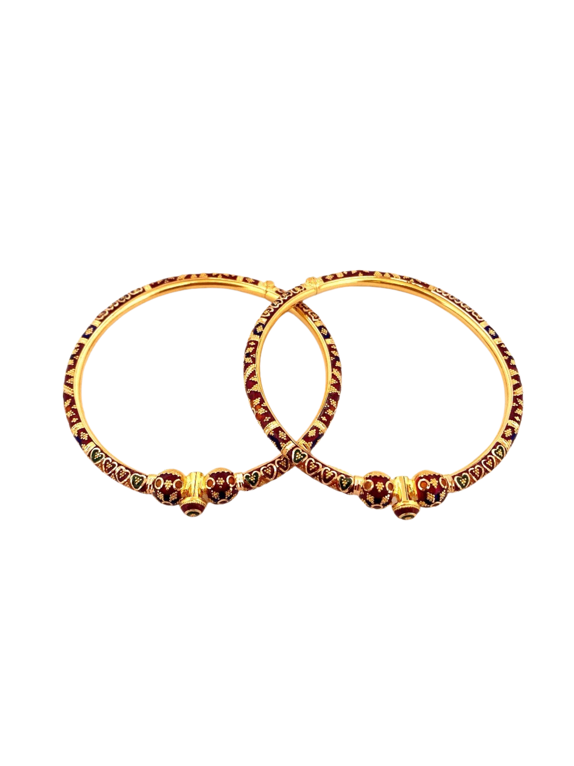22K Gold Meena Designer 2 Pieces Set Of Ladies Screw Bangles