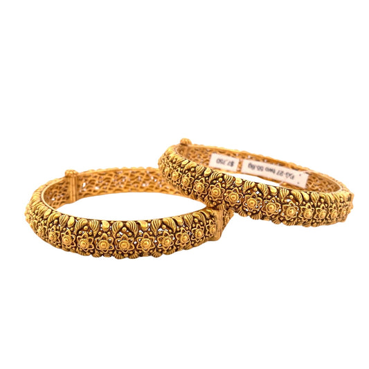 22K Gold Antique 2 Pieces Set Of Ladies Screw Bangles