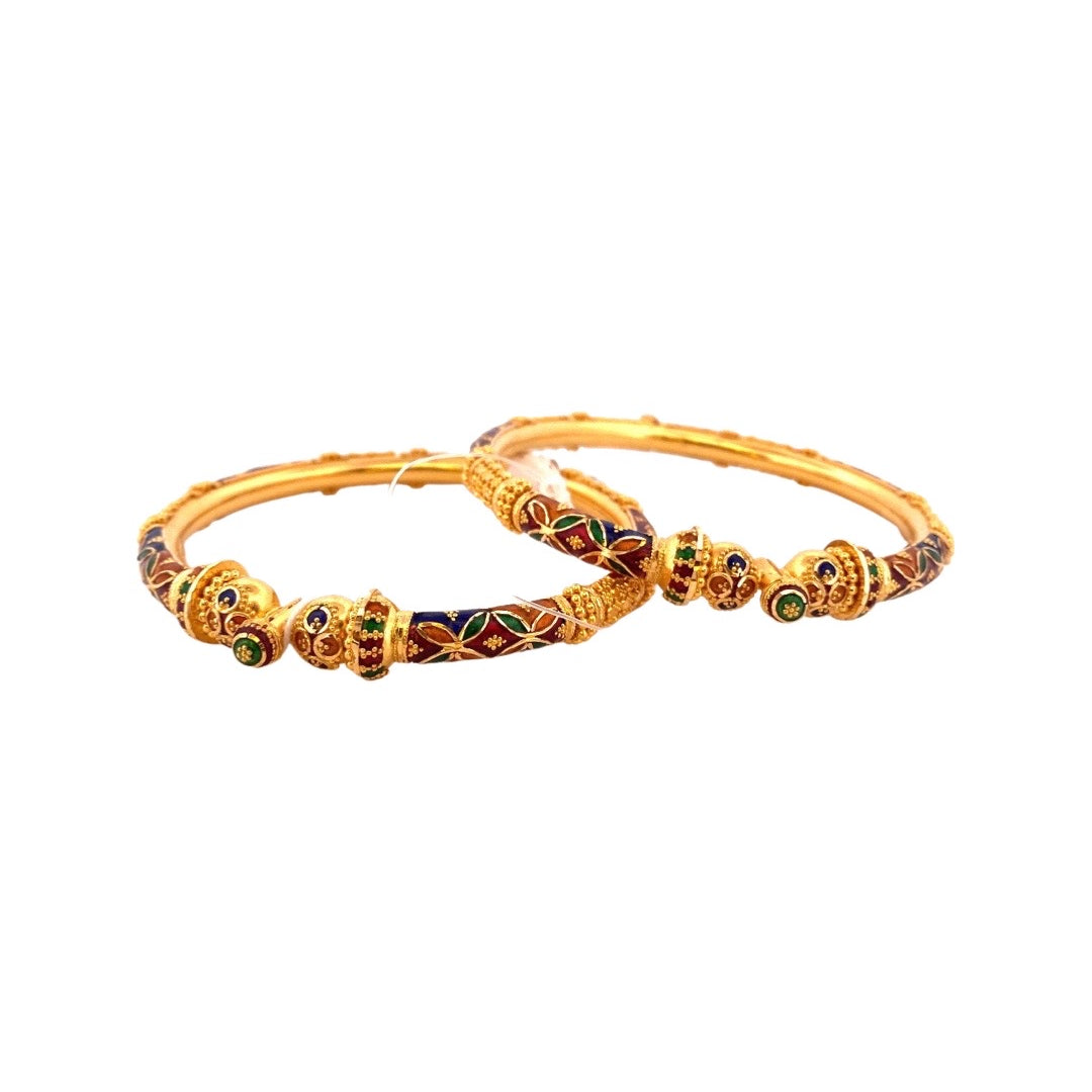 22K Gold Meena 2 Pieces Set Of Ladies Screw Bangles