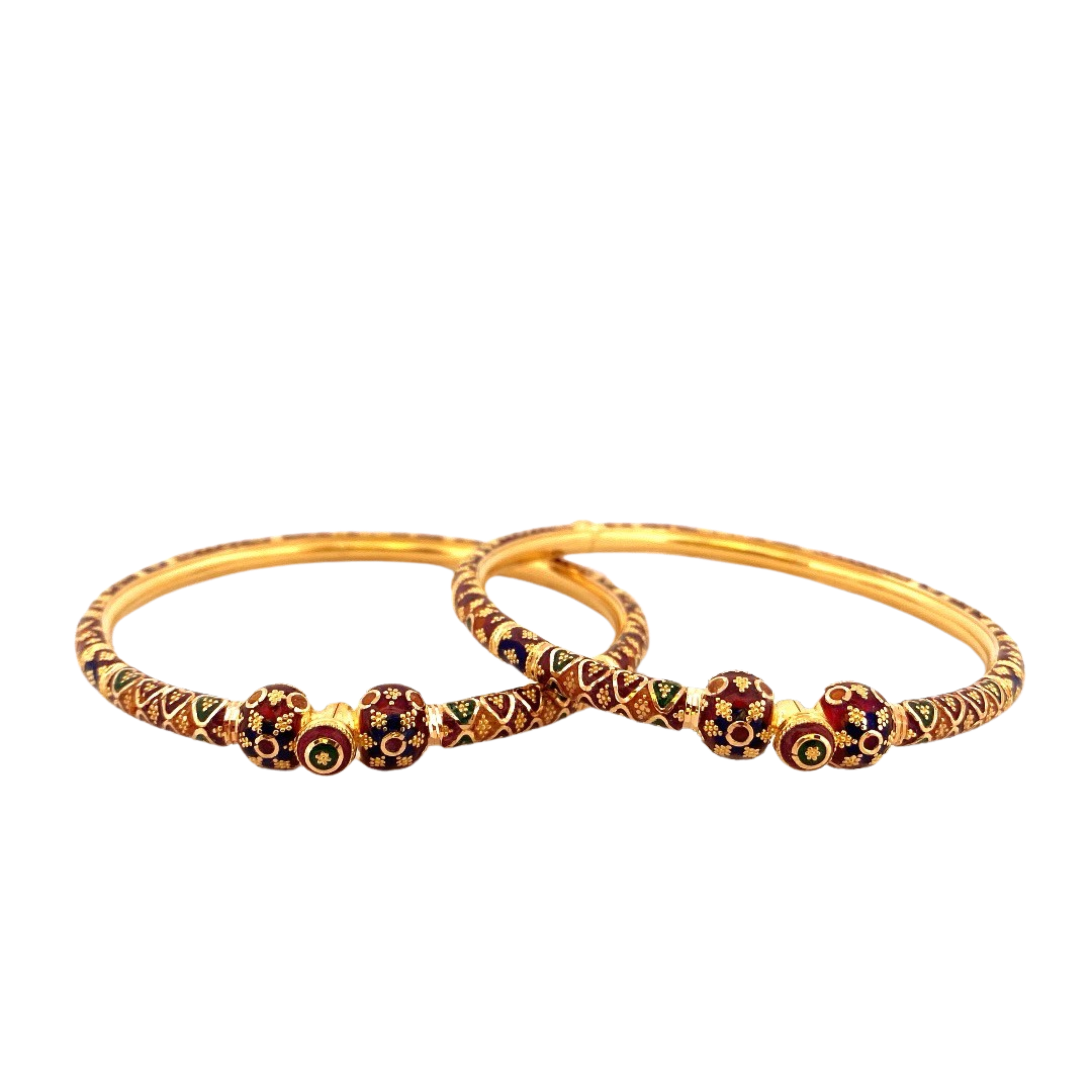 22K Gold Meena Designer 2 Pieces Set Of Ladies Screw Bangles