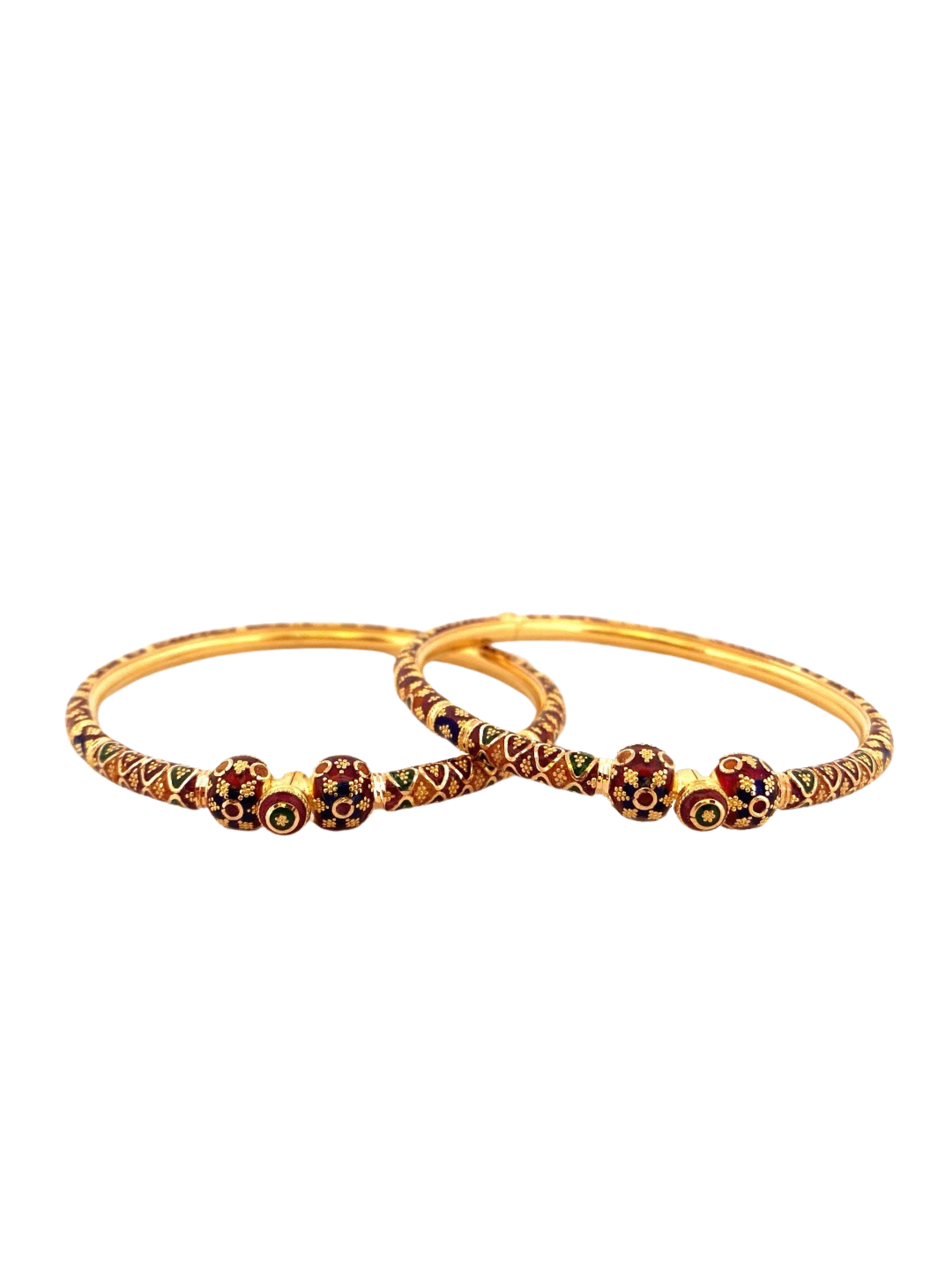 22K Gold Meena Designer 2 Pieces Set Of Ladies Screw Bangles