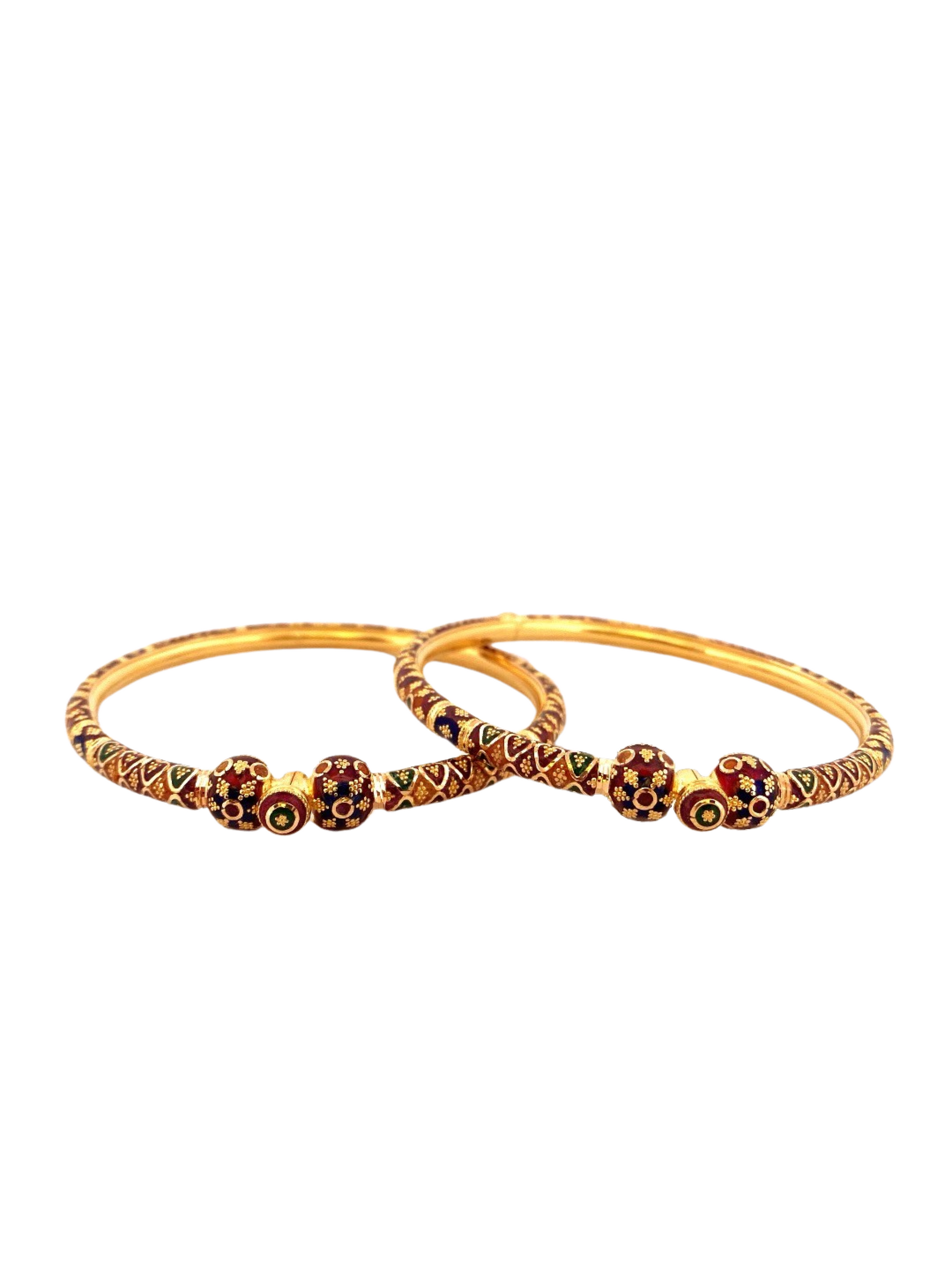 22K Gold Meena Designer 2 Pieces Set Of Ladies Screw Bangles