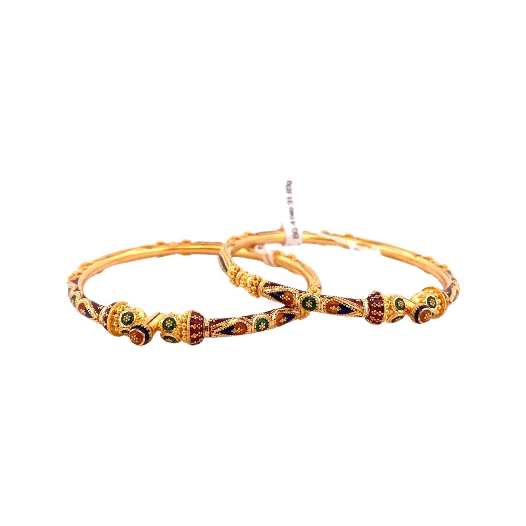 22K Gold Meena 2 Pieces Set Of Ladies Screw Bangles