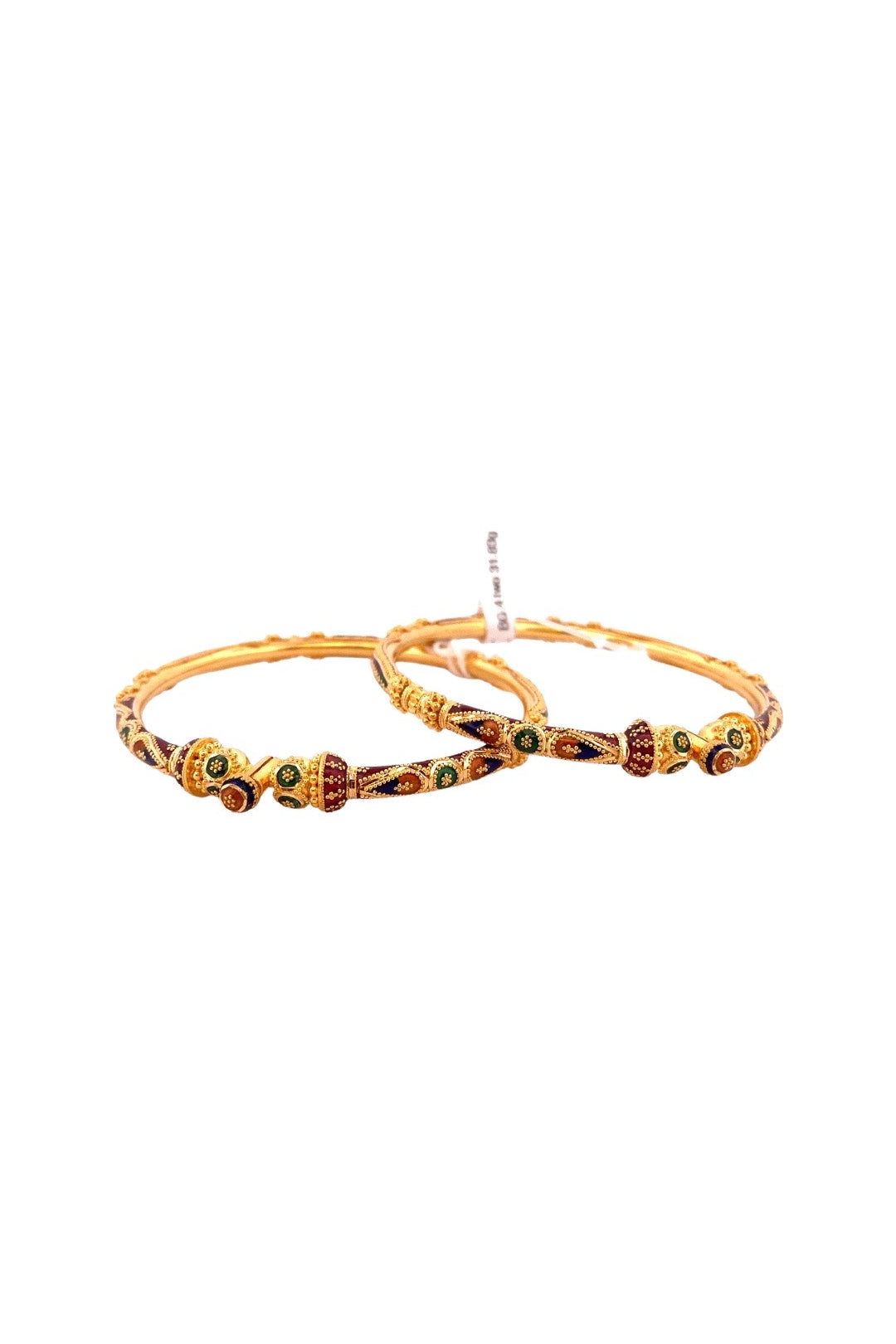 22K Gold Meena 2 Pieces Set Of Ladies Screw Bangles