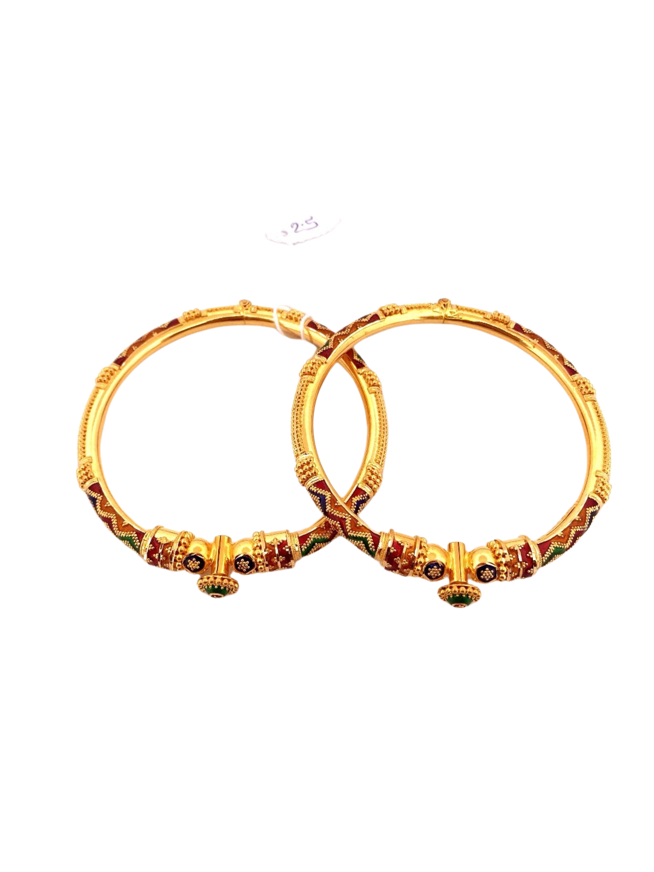 22K Gold Meena Designer 2 Pieces Set Of Ladies Screw Bangles