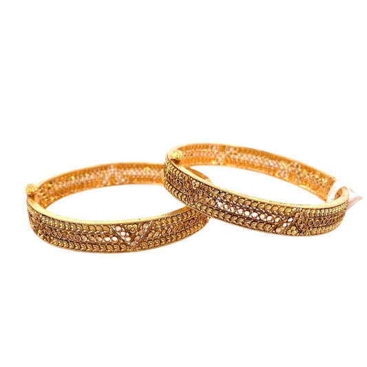 22K Gold Antique Designer 2 Pieces Set Of Ladies Screw Bangles