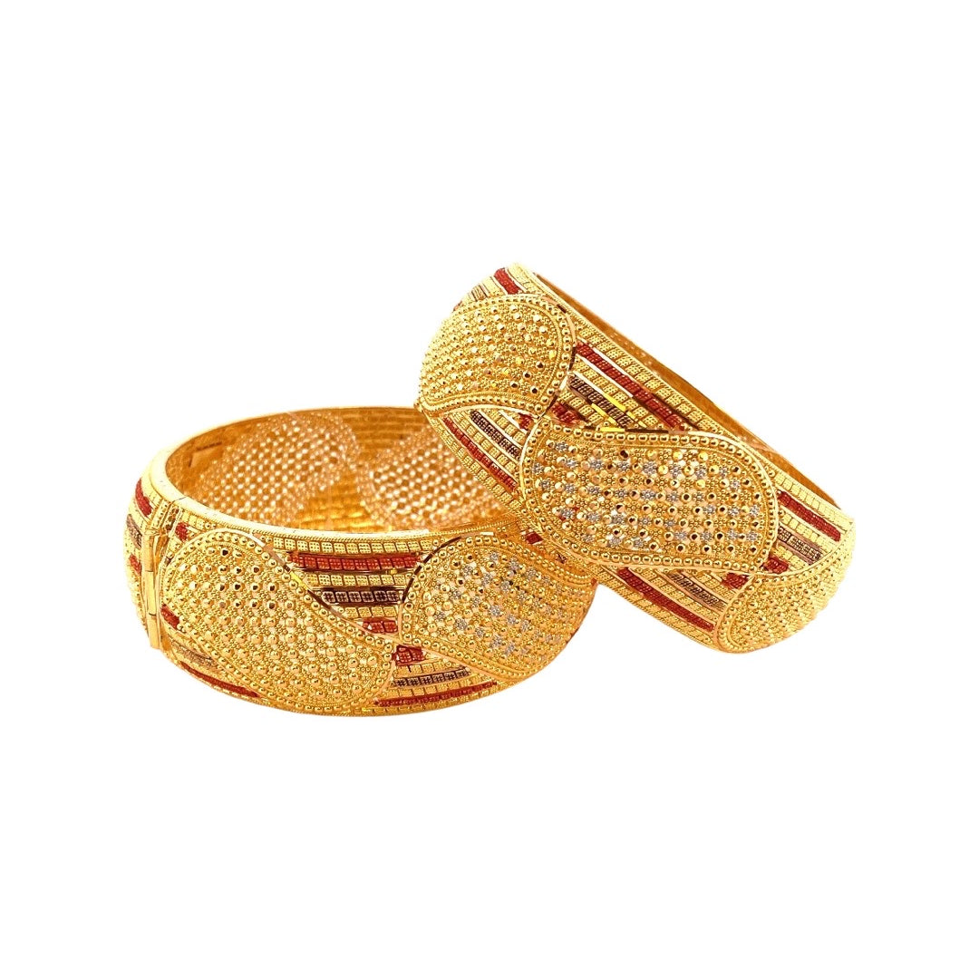 22K Gold Multi-colour 2 Pieces Set Of Ladies Screw Bangles