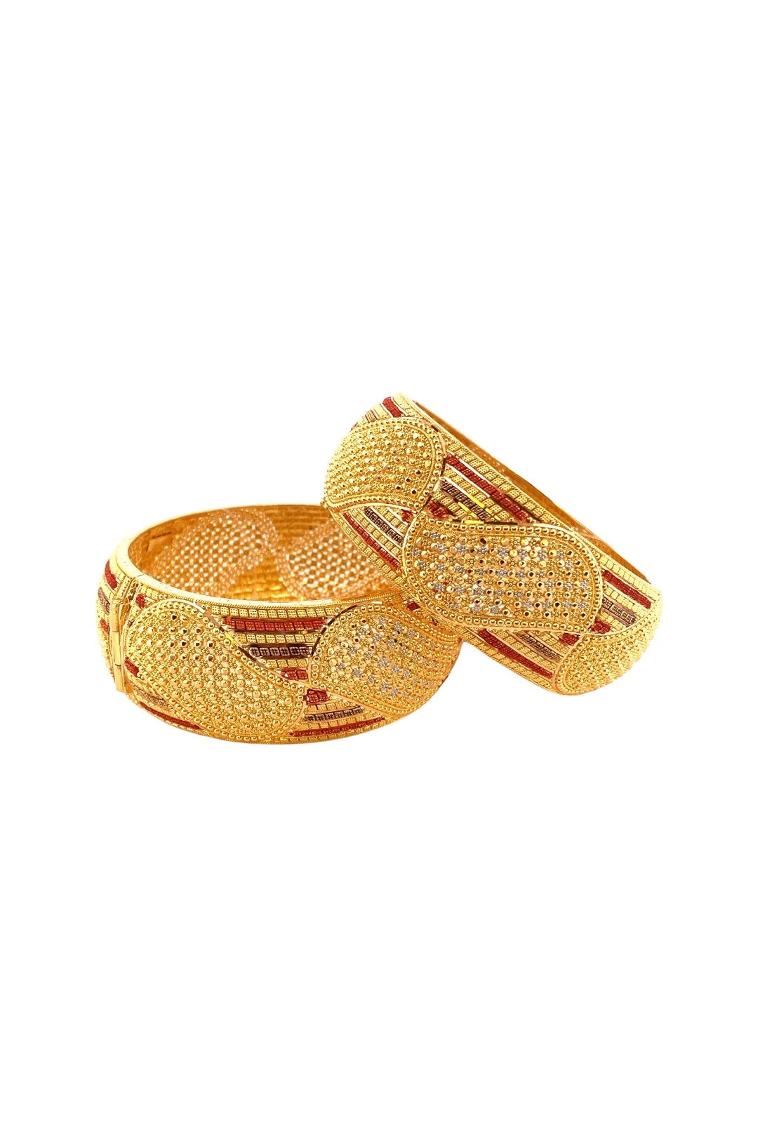22K Gold Multi-colour 2 Pieces Set Of Ladies Screw Bangles