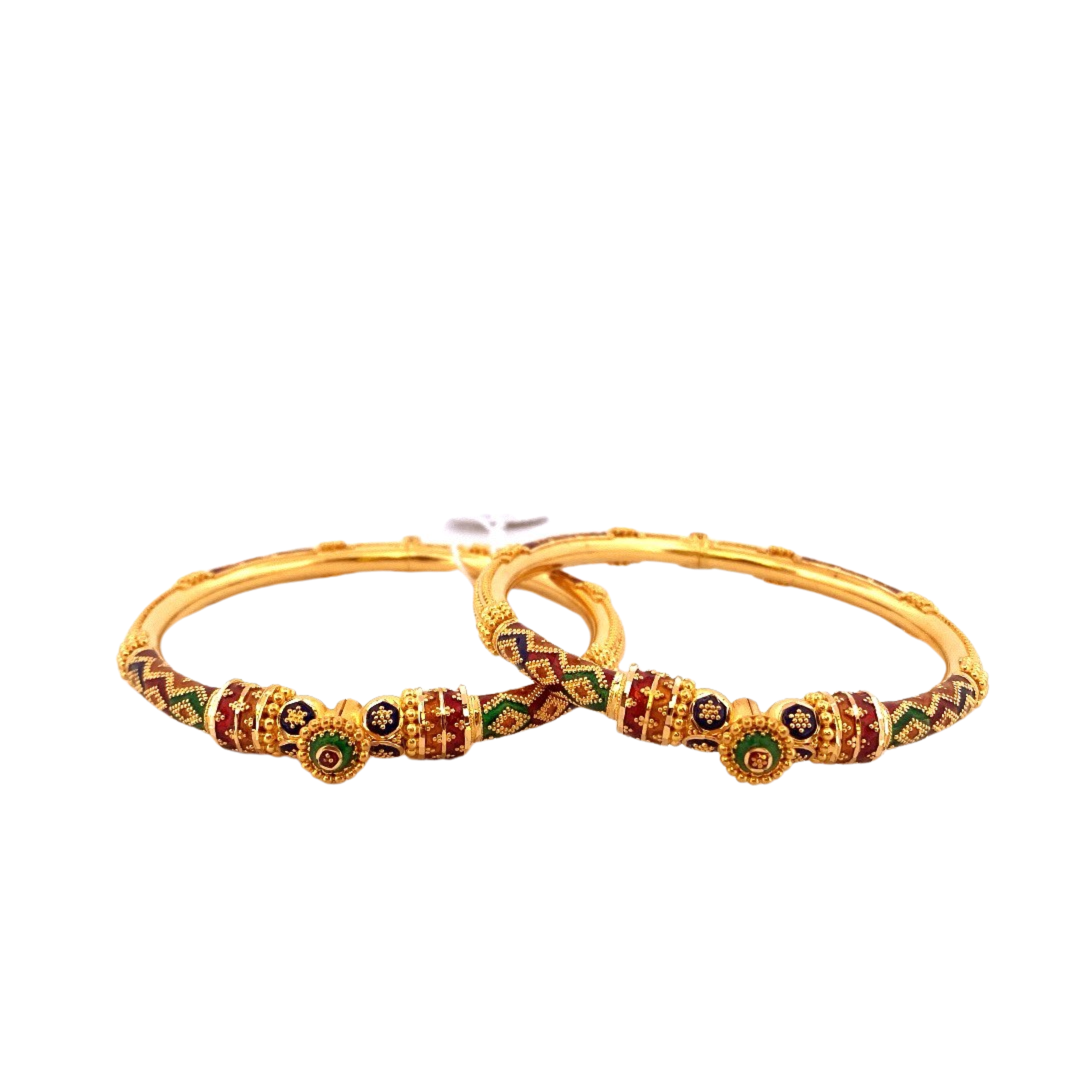 22K Gold Meena Designer 2 Pieces Set Of Ladies Screw Bangles