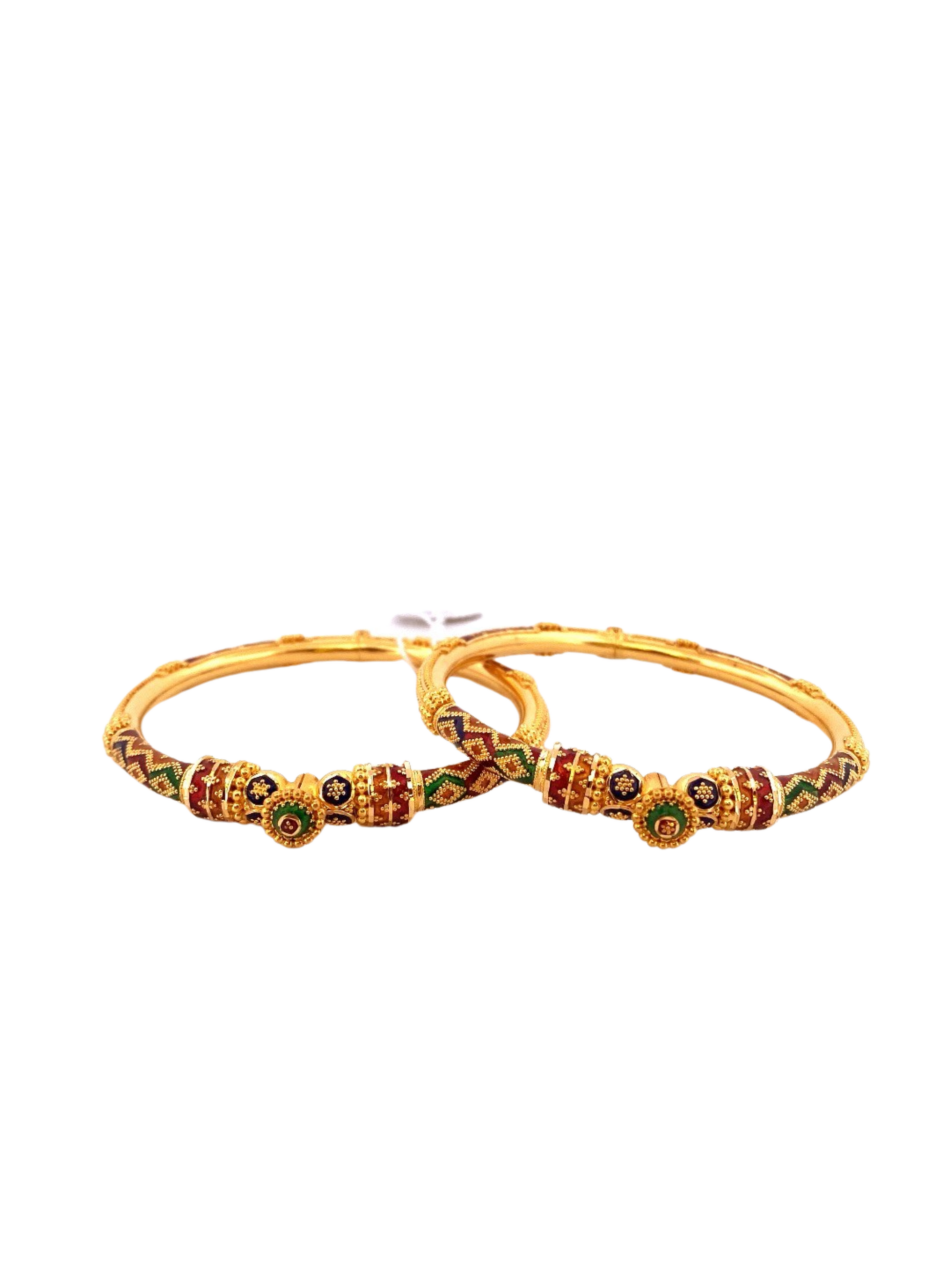 22K Gold Meena Designer 2 Pieces Set Of Ladies Screw Bangles