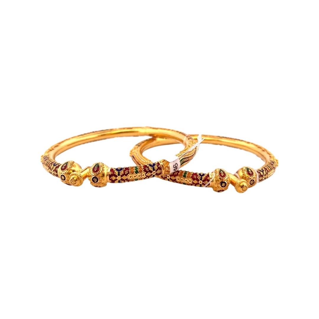 22K Gold Meena 2 Pieces Set Of Ladies Screw Bangles