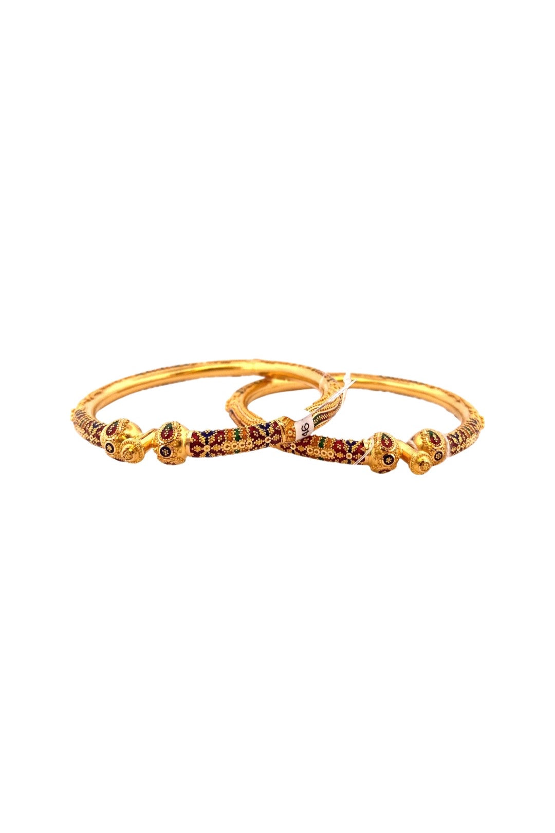 22K Gold Meena 2 Pieces Set Of Ladies Screw Bangles