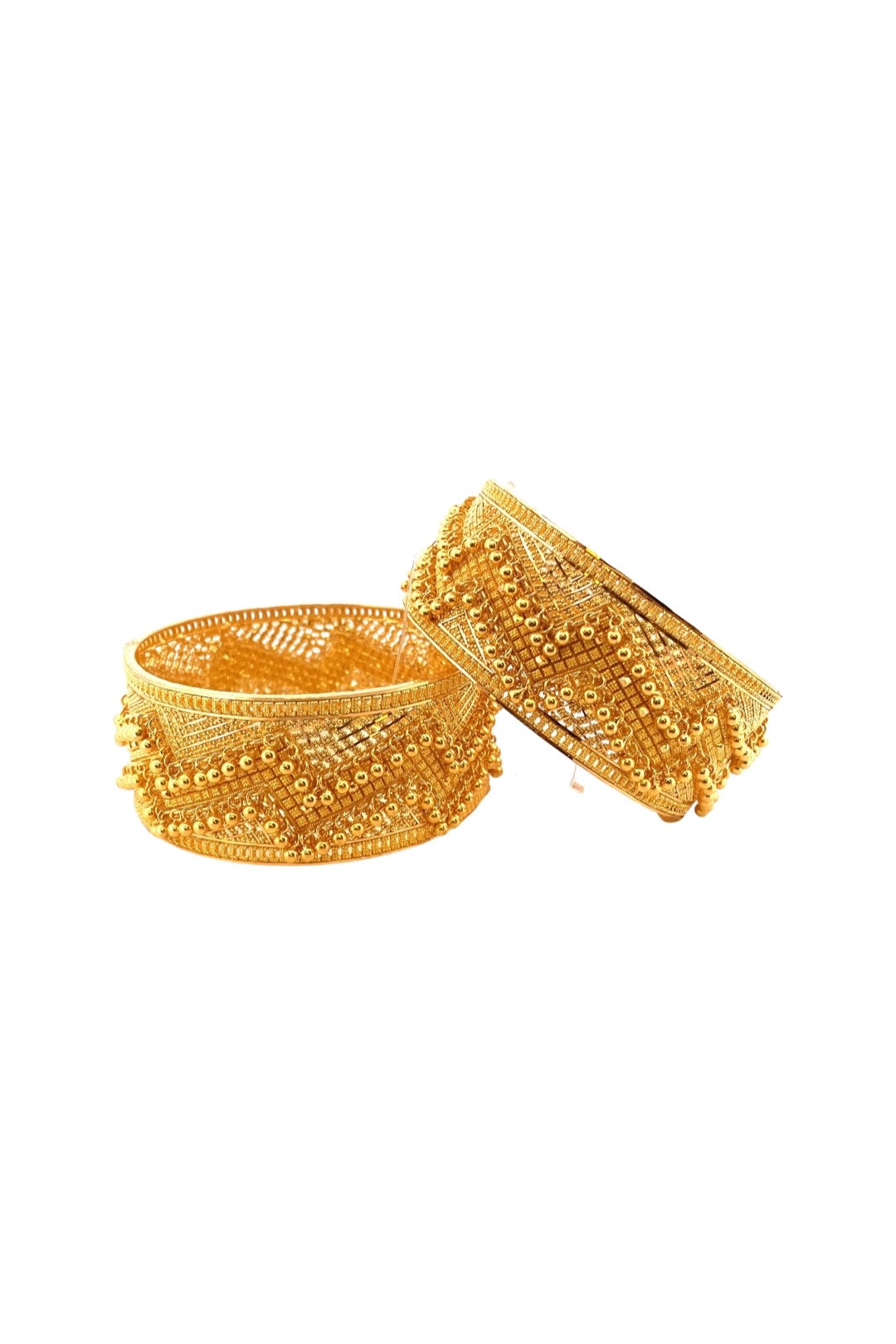 22K Gold Beads Decor 2 Pieces Set Of Ladies Screw Bangles