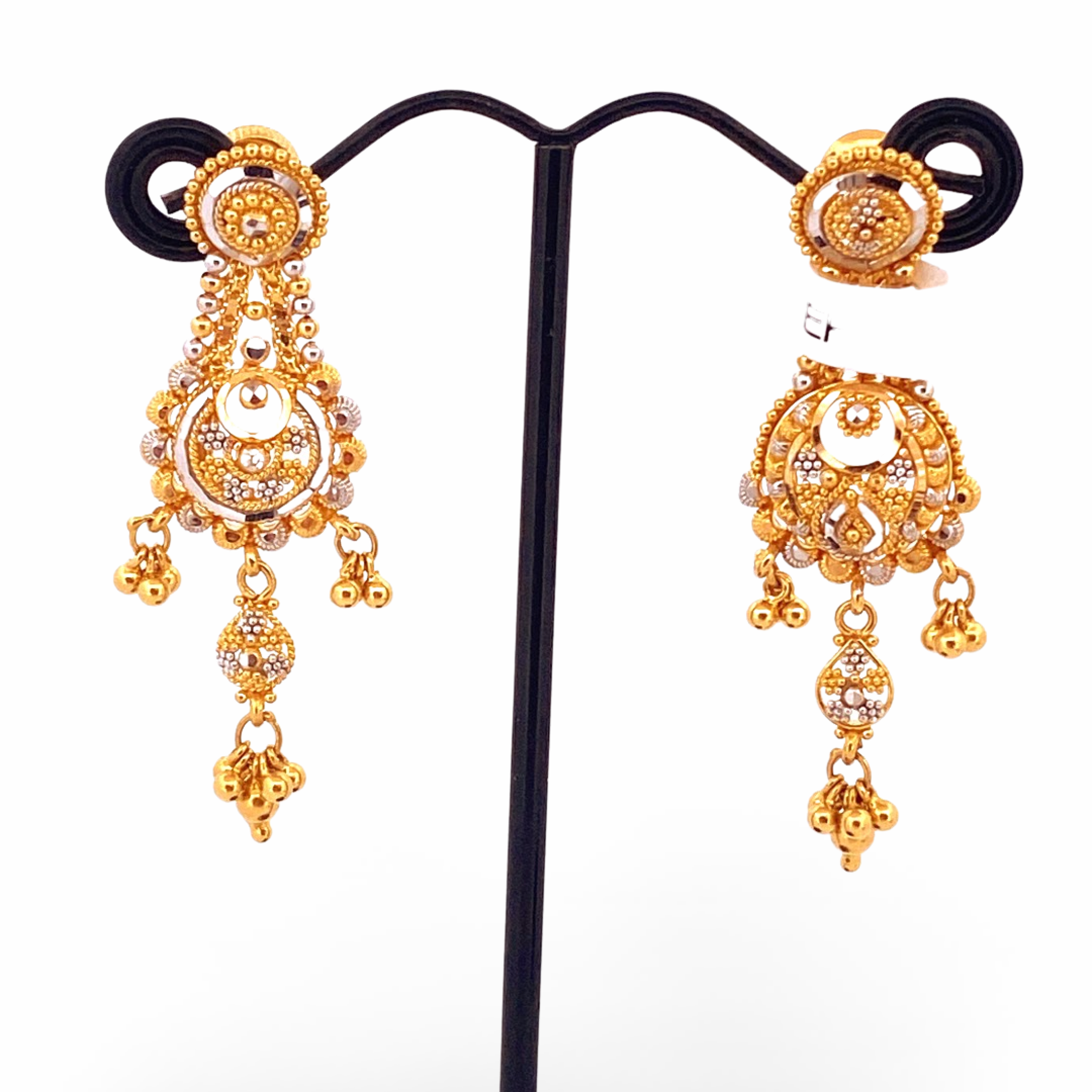22K Gold Two-tone Hanging Earrings