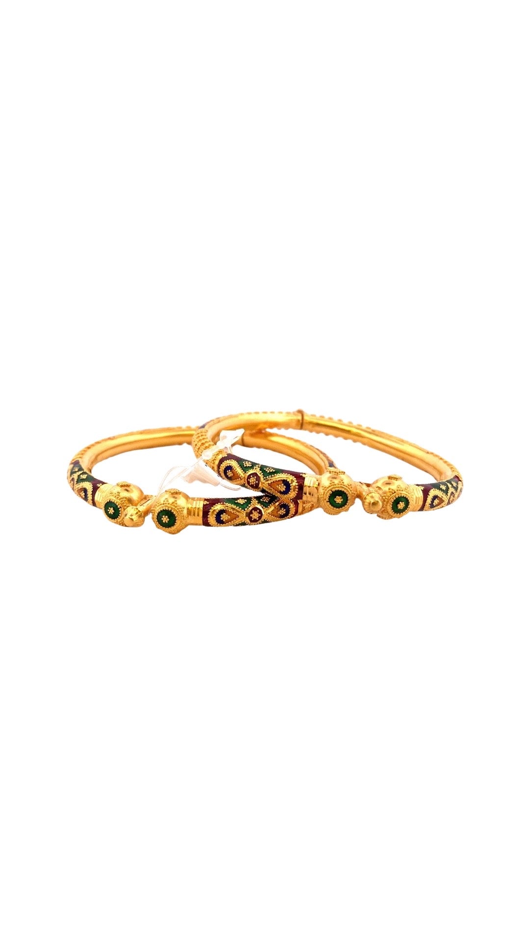 22K Gold Fashionable Meena 2 Pieces Set Of Ladies Screw Bangles
