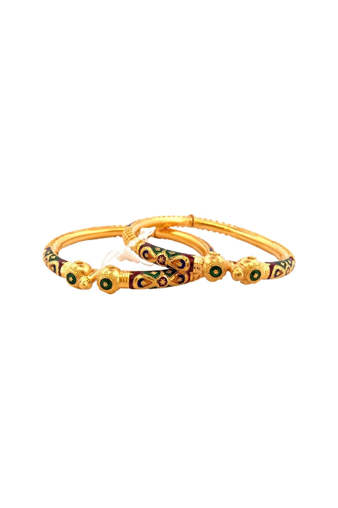 22K Gold Fashionable Meena 2 Pieces Set Of Ladies Screw Bangles
