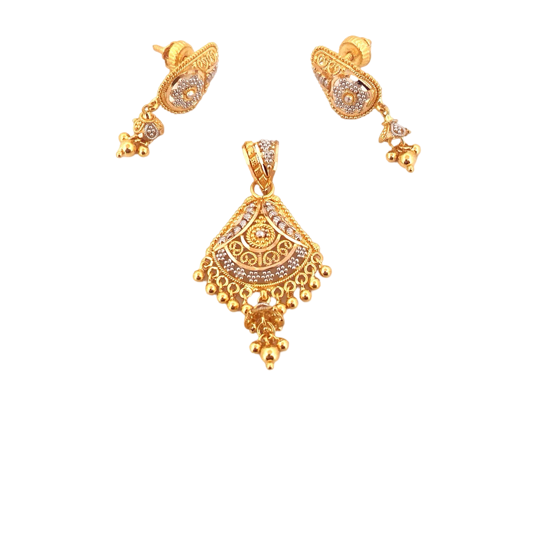 22K Gold Two-tone Designer Pendant Set