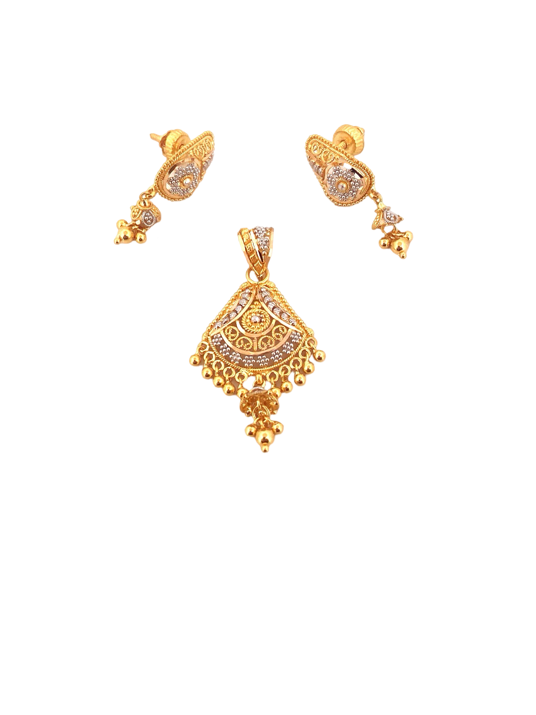 22K Gold Two-tone Designer Pendant Set