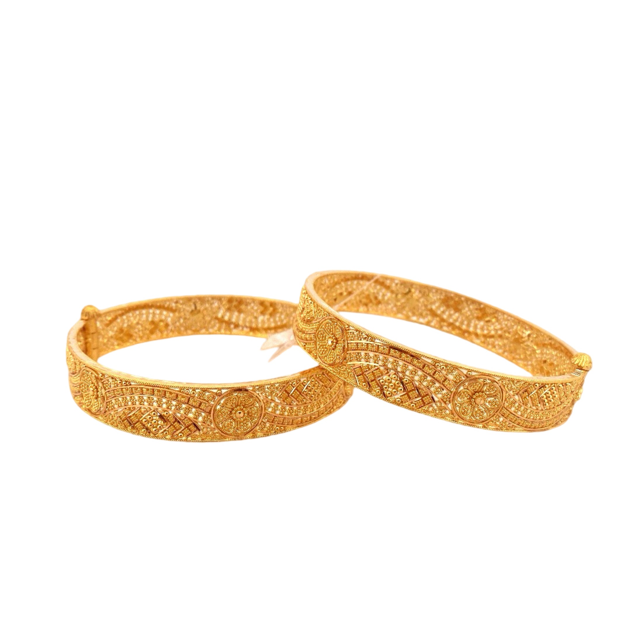 22K Gold Designer 2 Pieces Set Of Ladies Screw Bangles