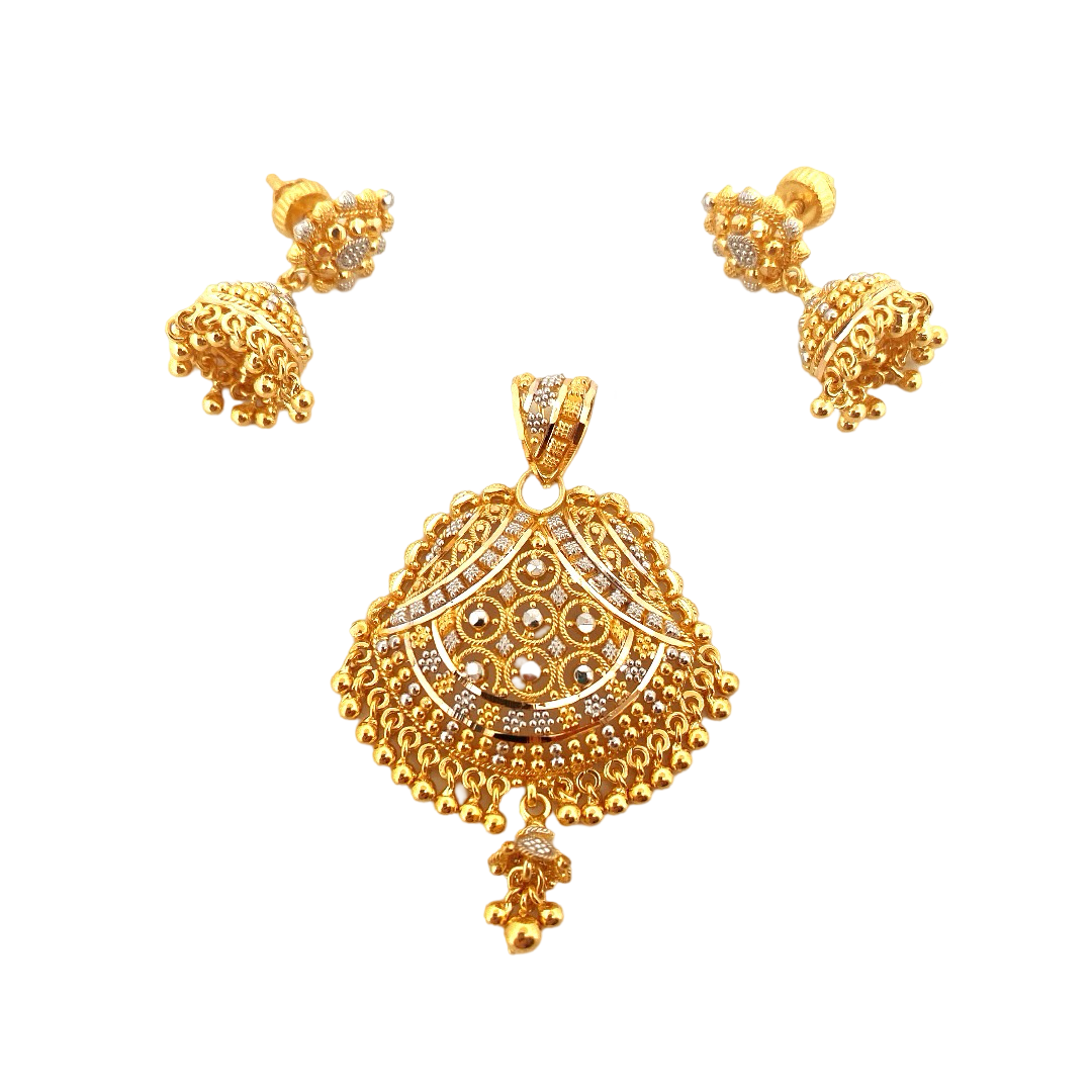22K Gold Two-tone Designer Pendant Set