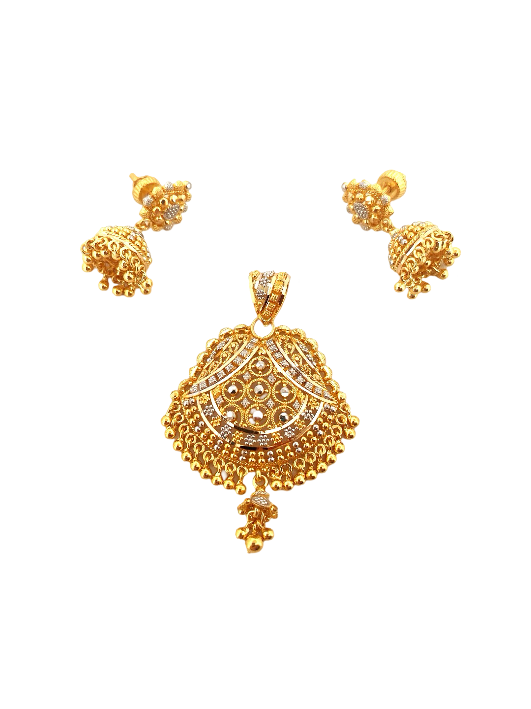 22K Gold Two-tone Designer Pendant Set