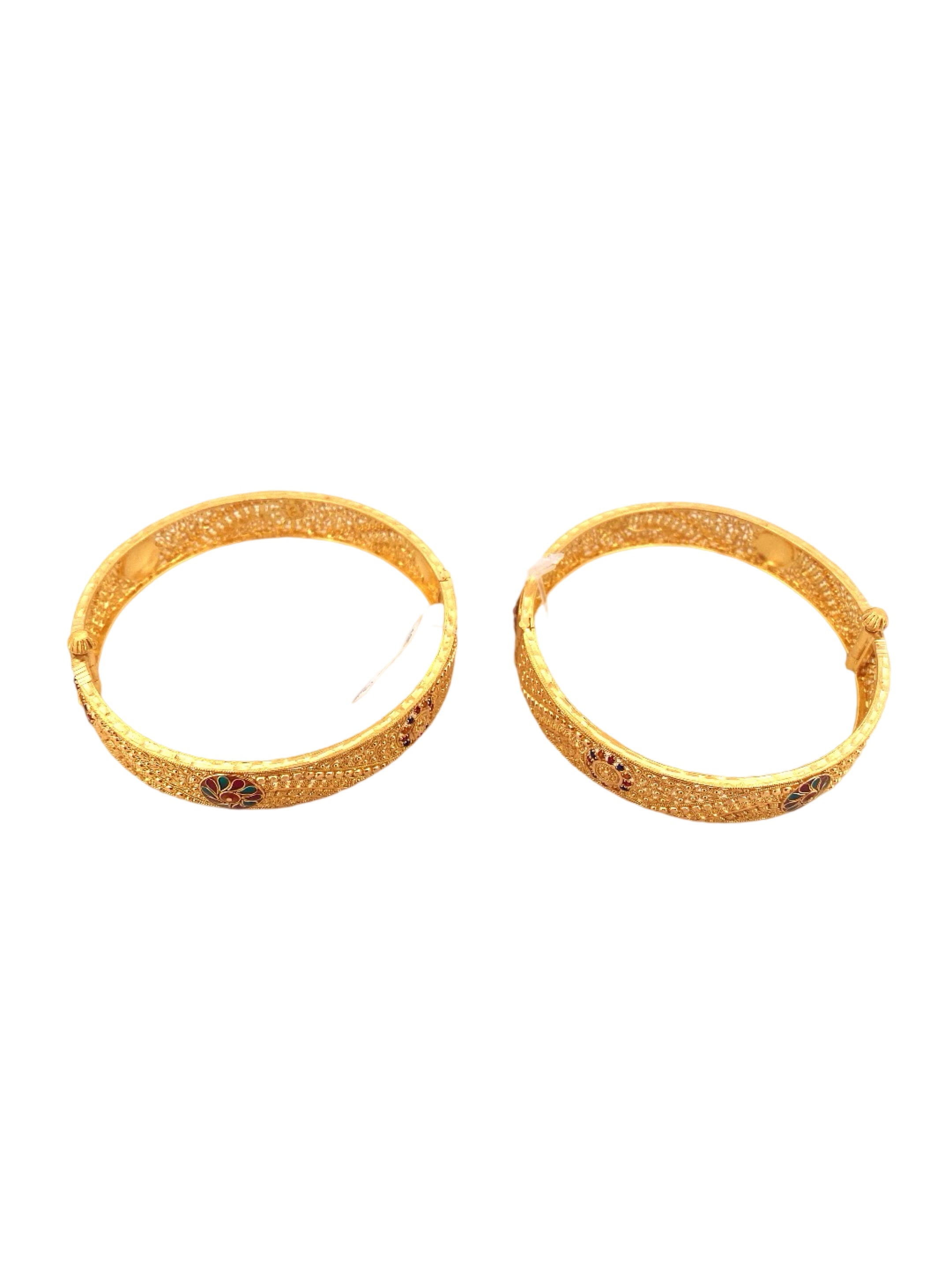 22K Gold Meena Designer 2 Pieces Set Of Ladies Screw Bangles