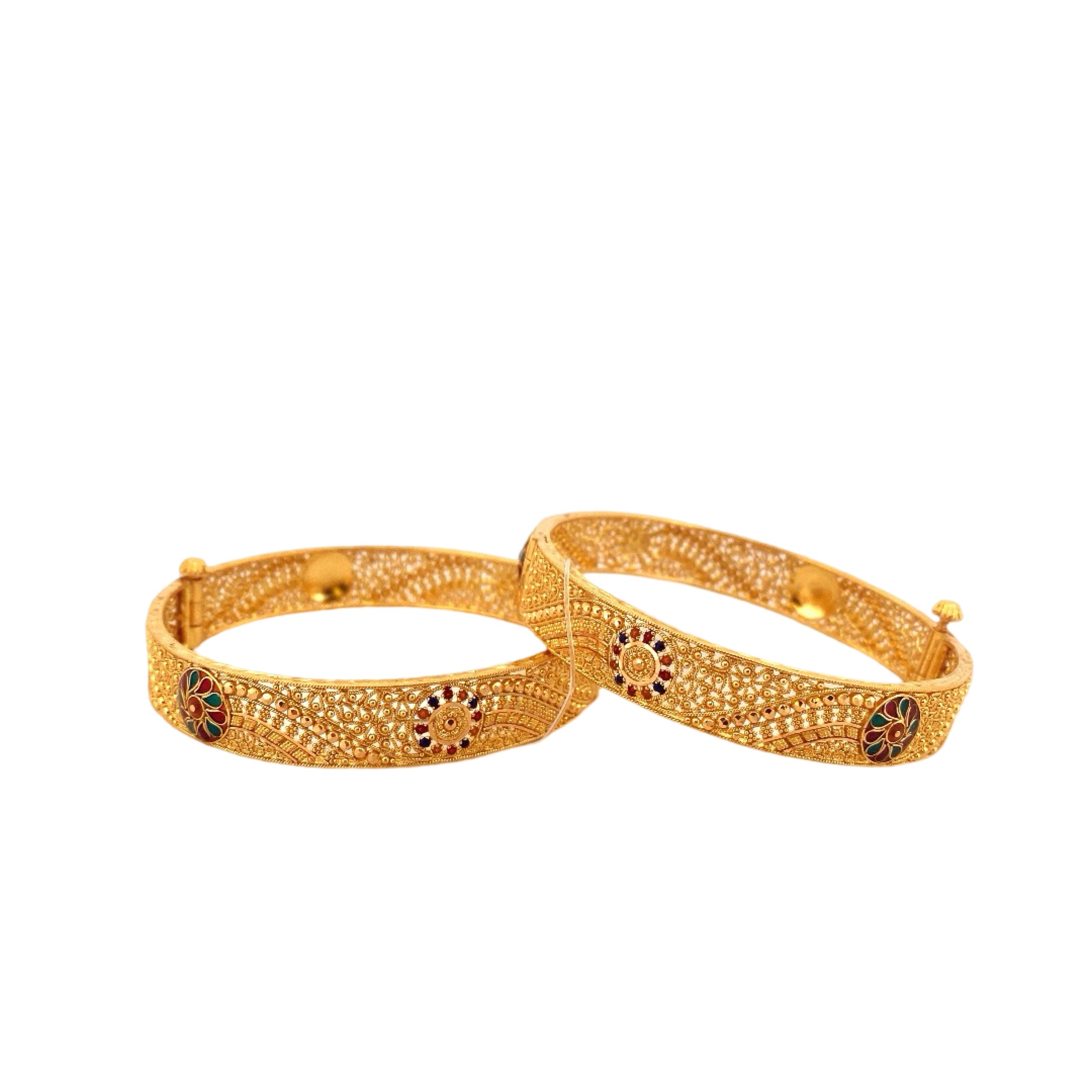 22K Gold Meena Designer 2 Pieces Set Of Ladies Screw Bangles