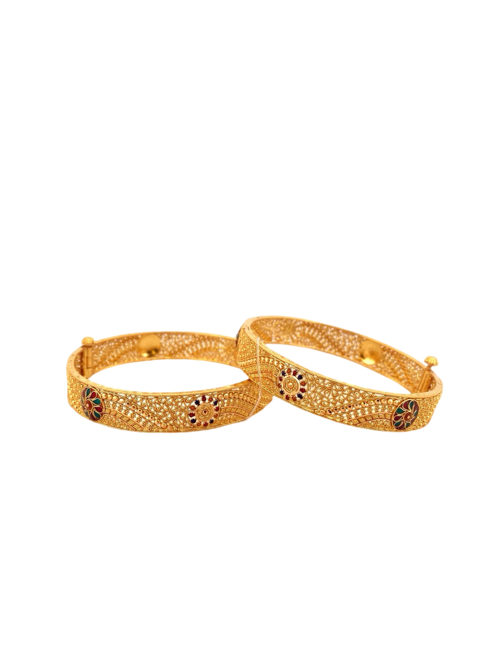 22K Gold Meena Designer 2 Pieces Set Of Ladies Screw Bangles