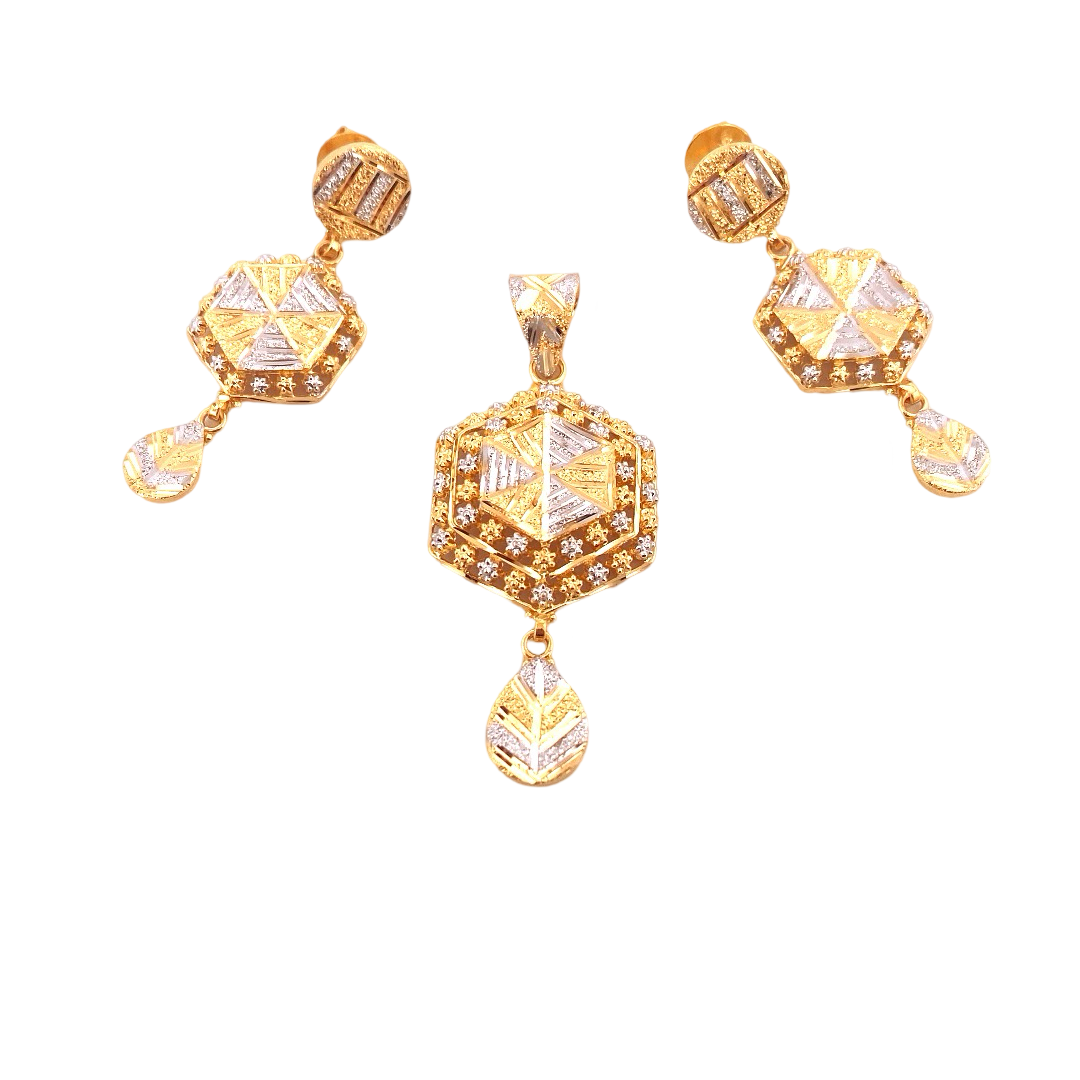 22K Gold Two-tone Designer Pendant Set