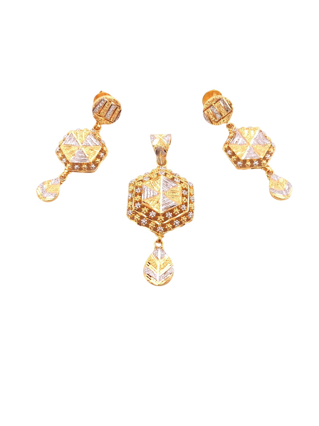 22K Gold Two-tone Designer Pendant Set