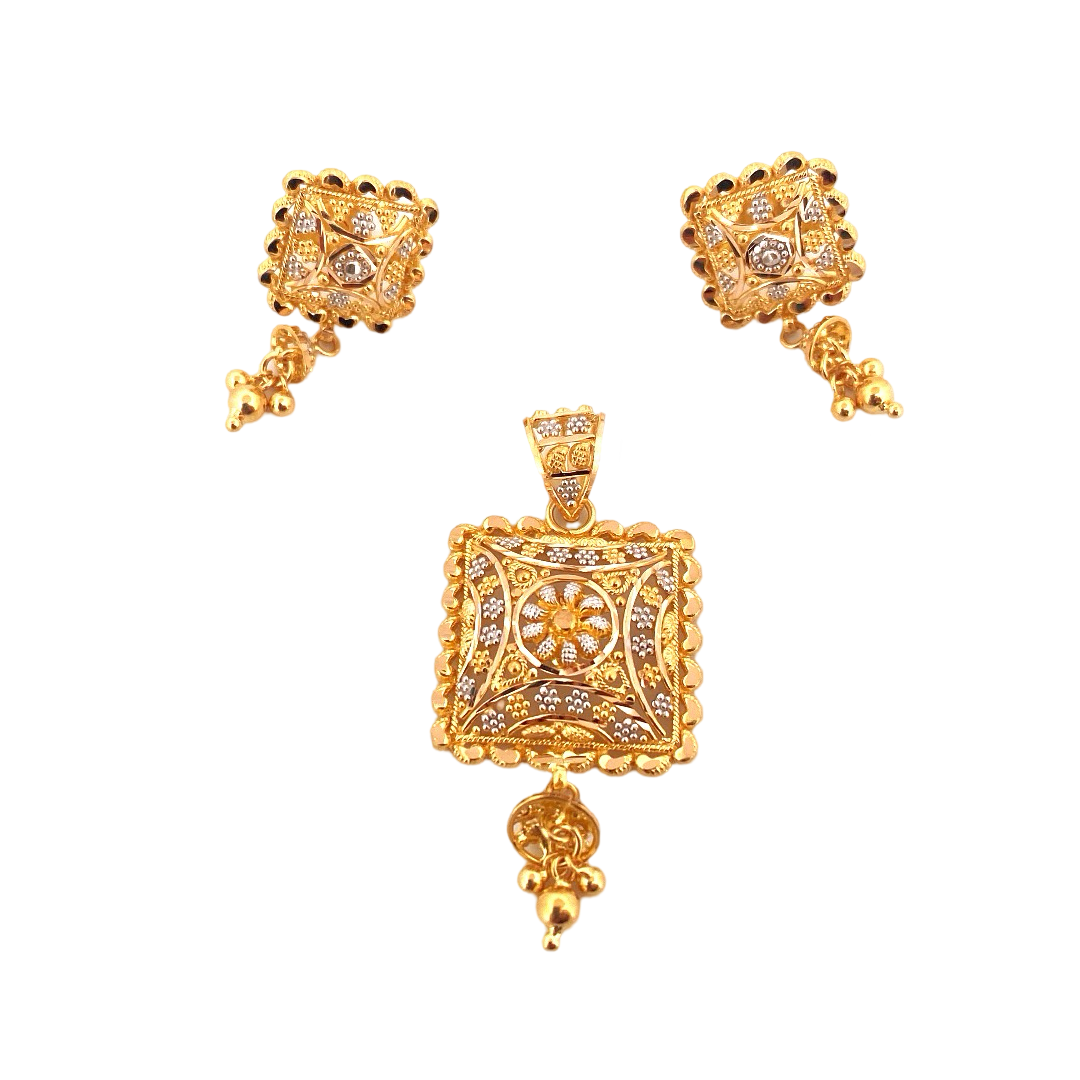 22K Gold Two-tone Designer Pendant Set