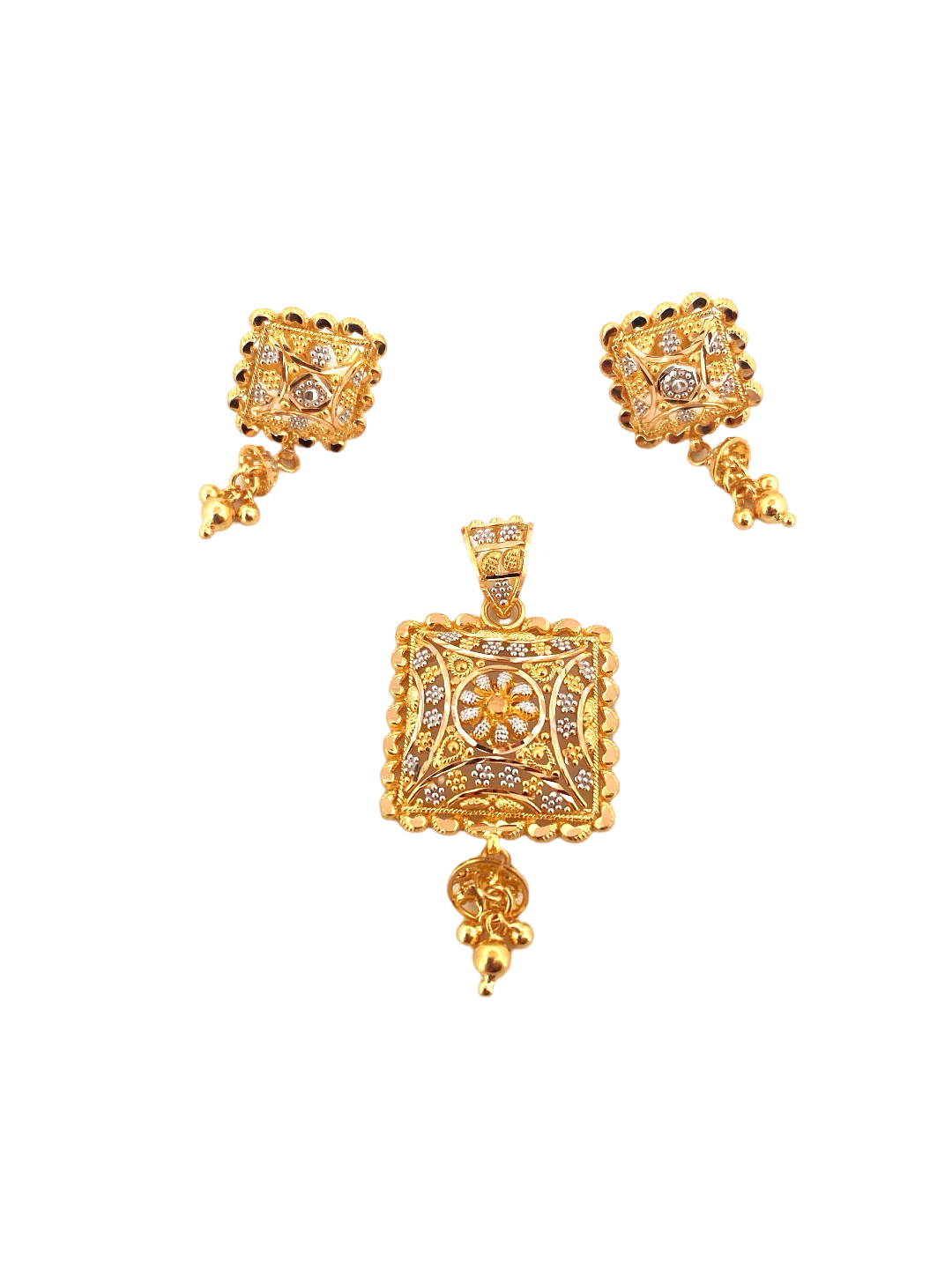 22K Gold Two-tone Designer Pendant Set