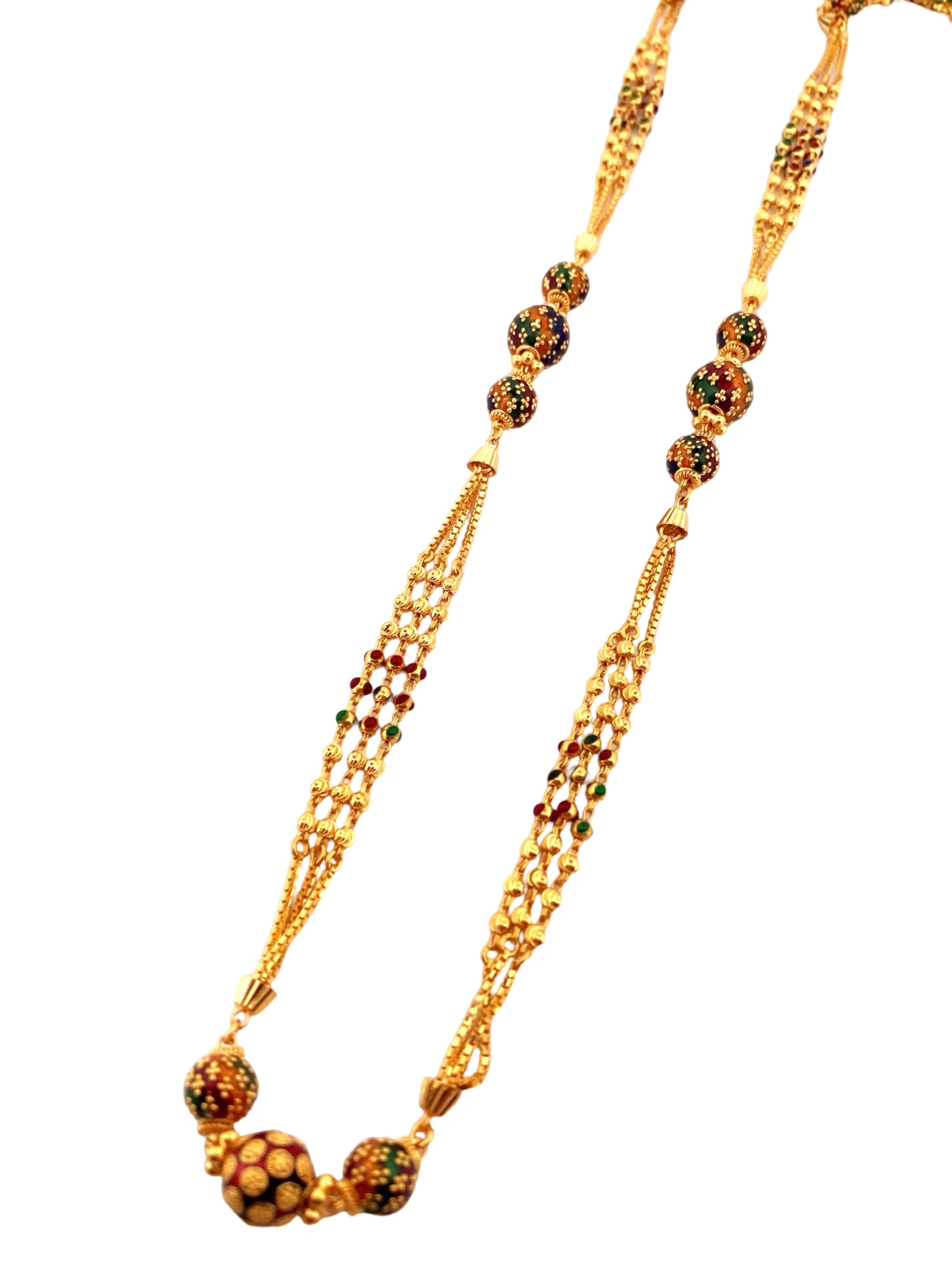 22ct Gold Box Chain with diamond cut gold beads and hook clasp C-7125