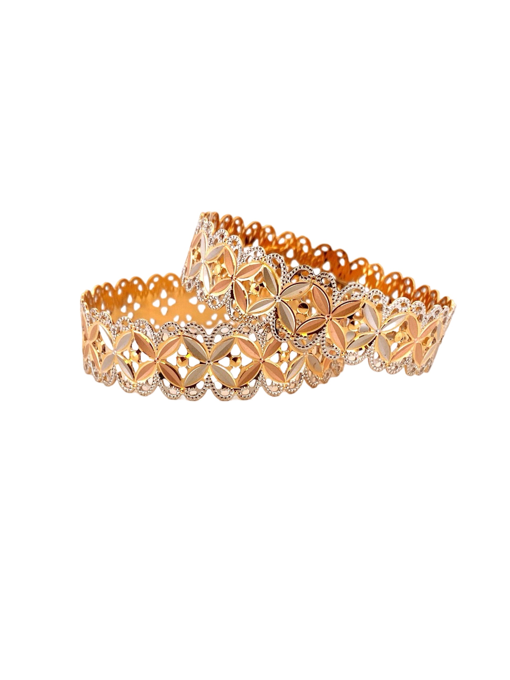 22K Gold Tri-tone Designer 2 Pieces Set Of Ladies Bangles