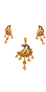 22K Gold Meena Peacock Designer Pendant Set