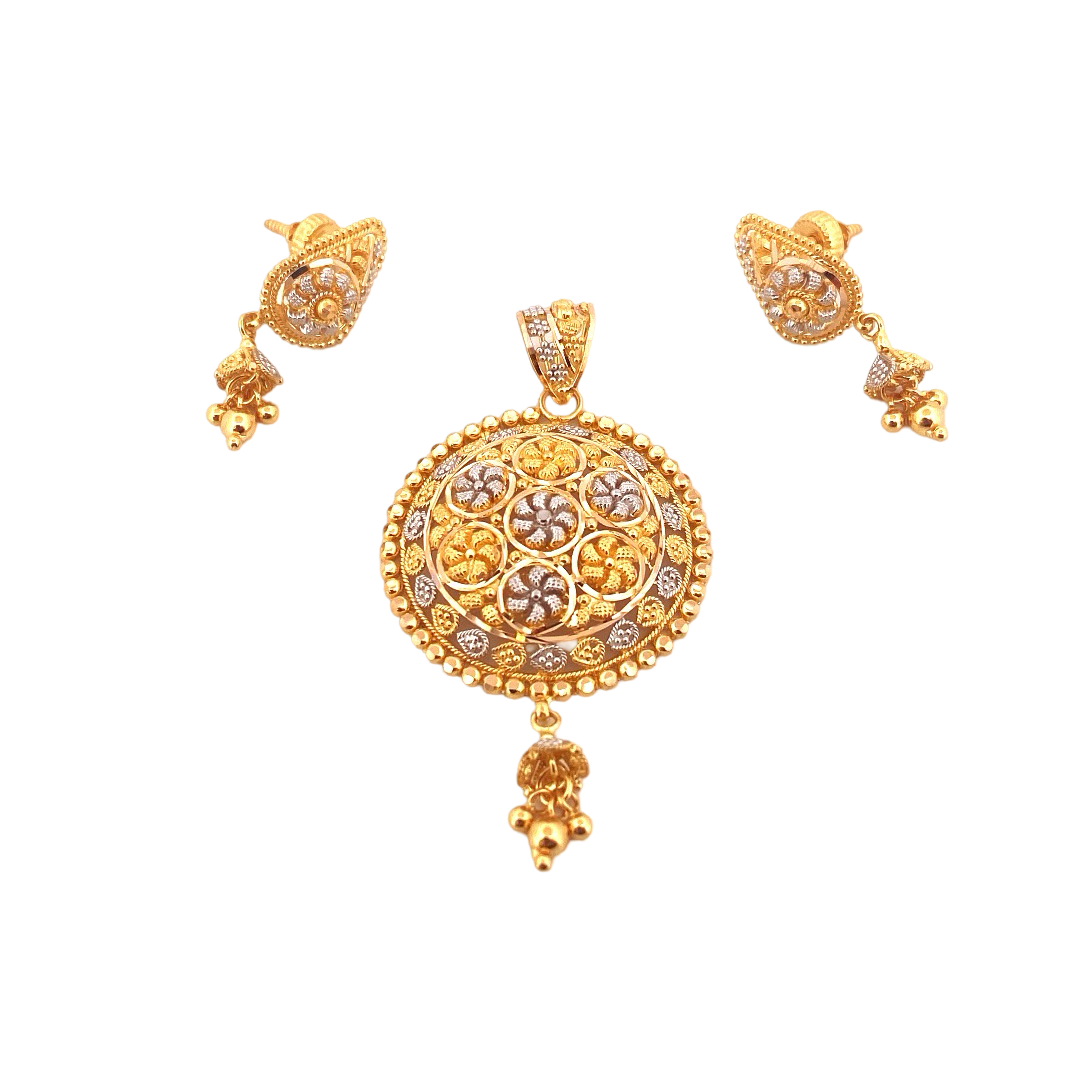 22K Gold Two-tone Designer Pendant Set
