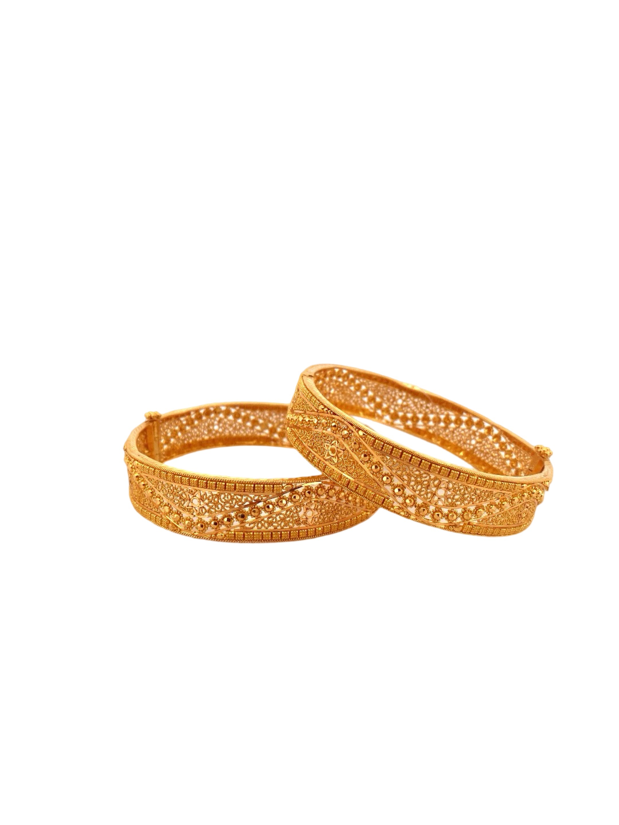 22K Gold Designer 2 Pieces Set Of Ladies Screw Bangles