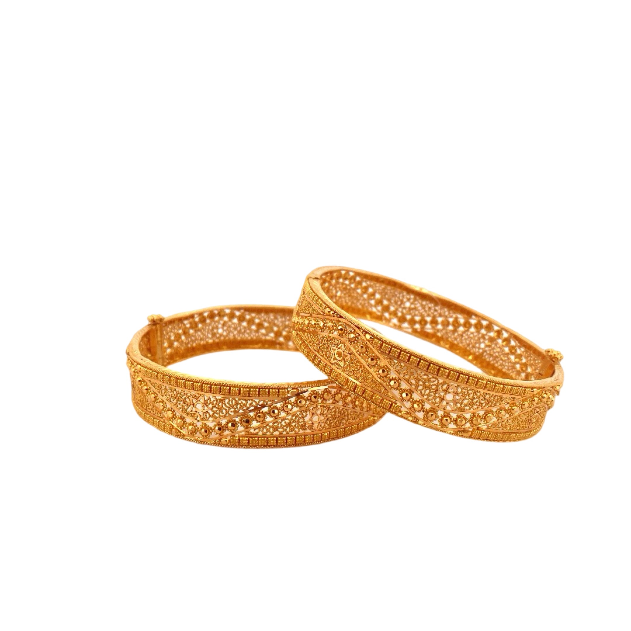 22K Gold Designer 2 Pieces Set Of Ladies Screw Bangles
