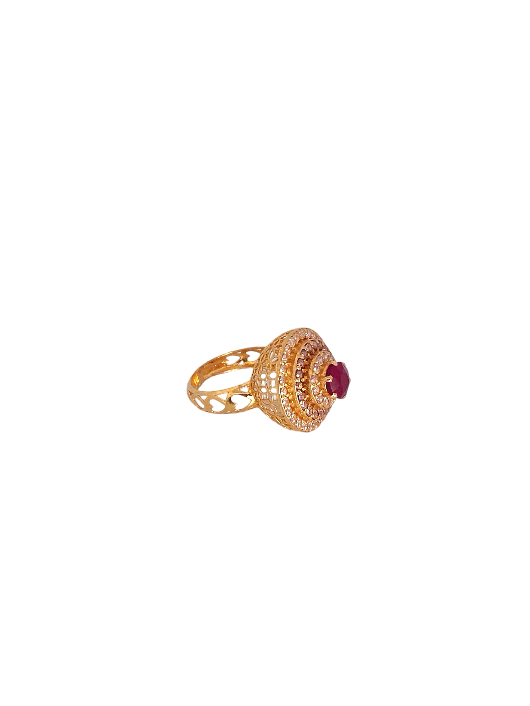 22K Gold Pink CZ Designer Ladies Ring