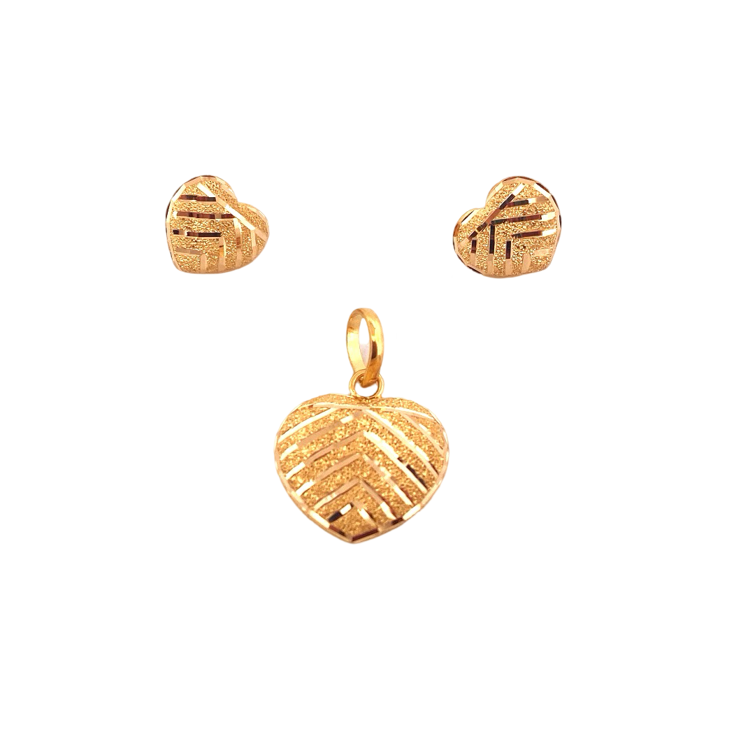 22K Gold Heart Designer Pendant Set