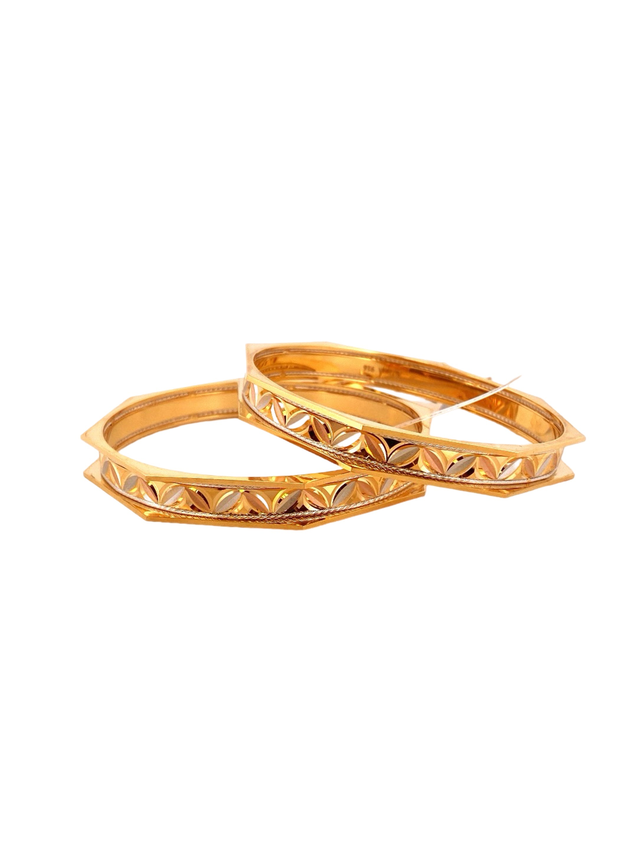 22K Gold Tri-tone Designer 2 Pieces Set Of Ladies Bangles