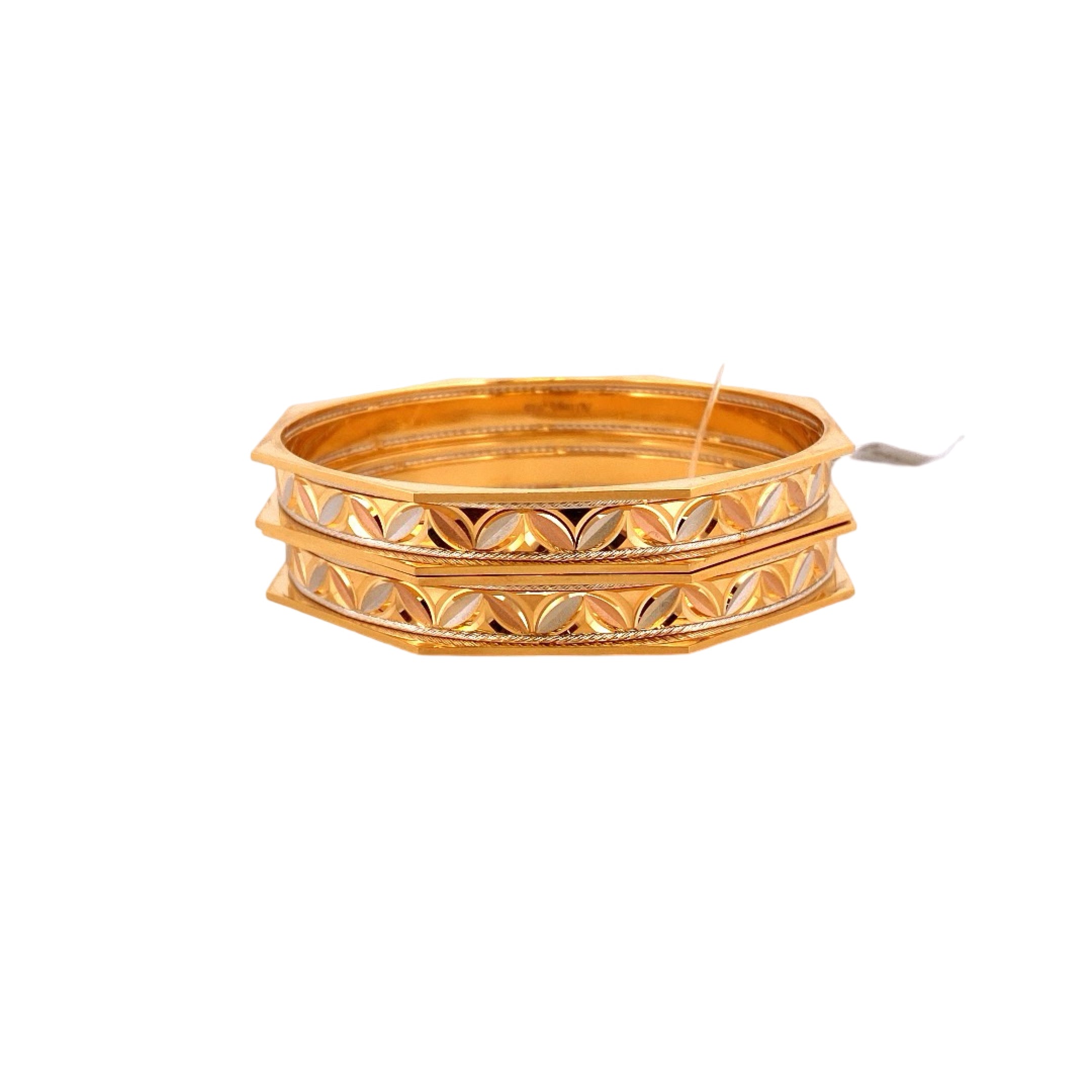 22K Gold Tri-tone Designer 2 Pieces Set Of Ladies Bangles