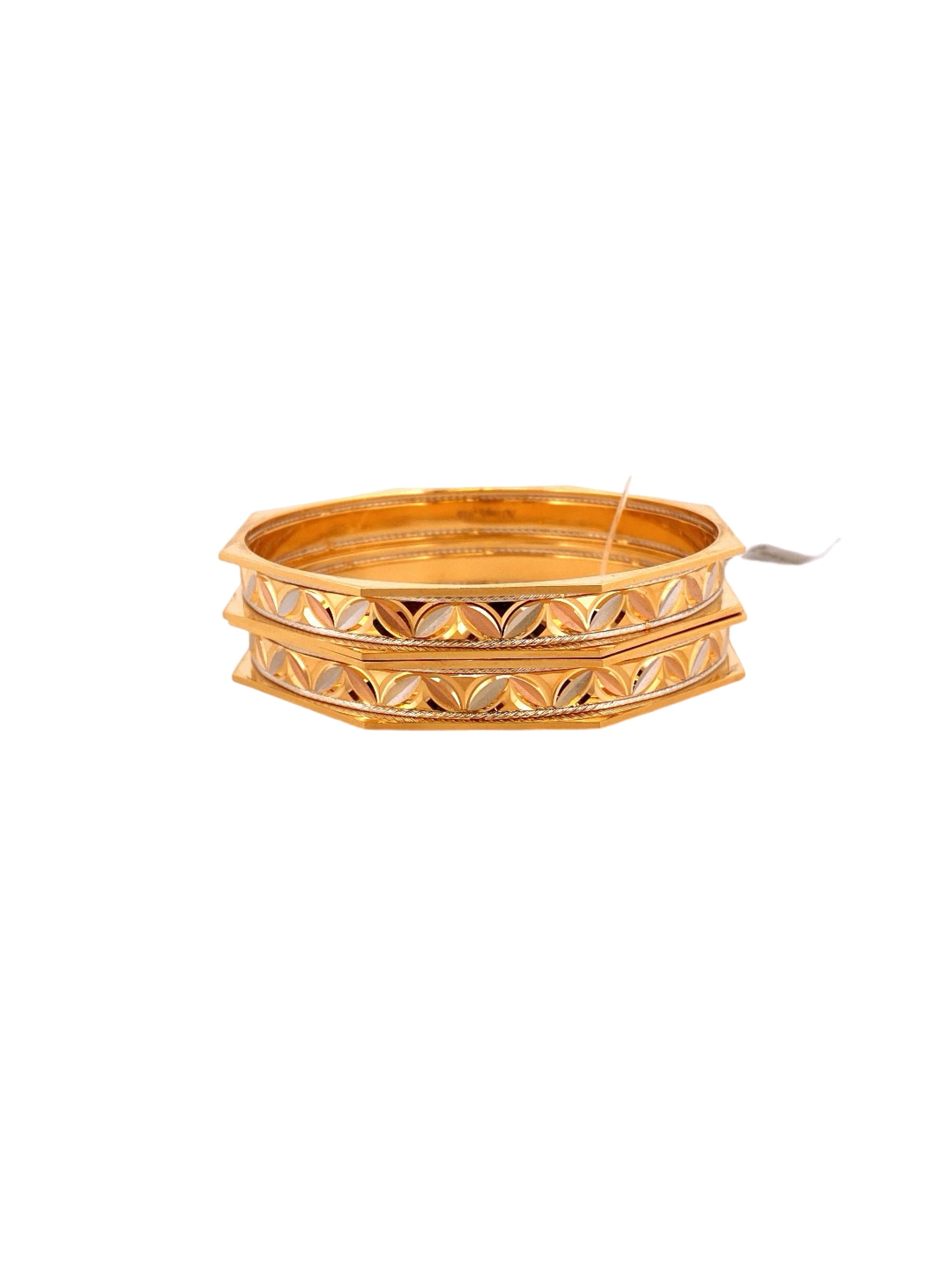 22K Gold Tri-tone Designer 2 Pieces Set Of Ladies Bangles