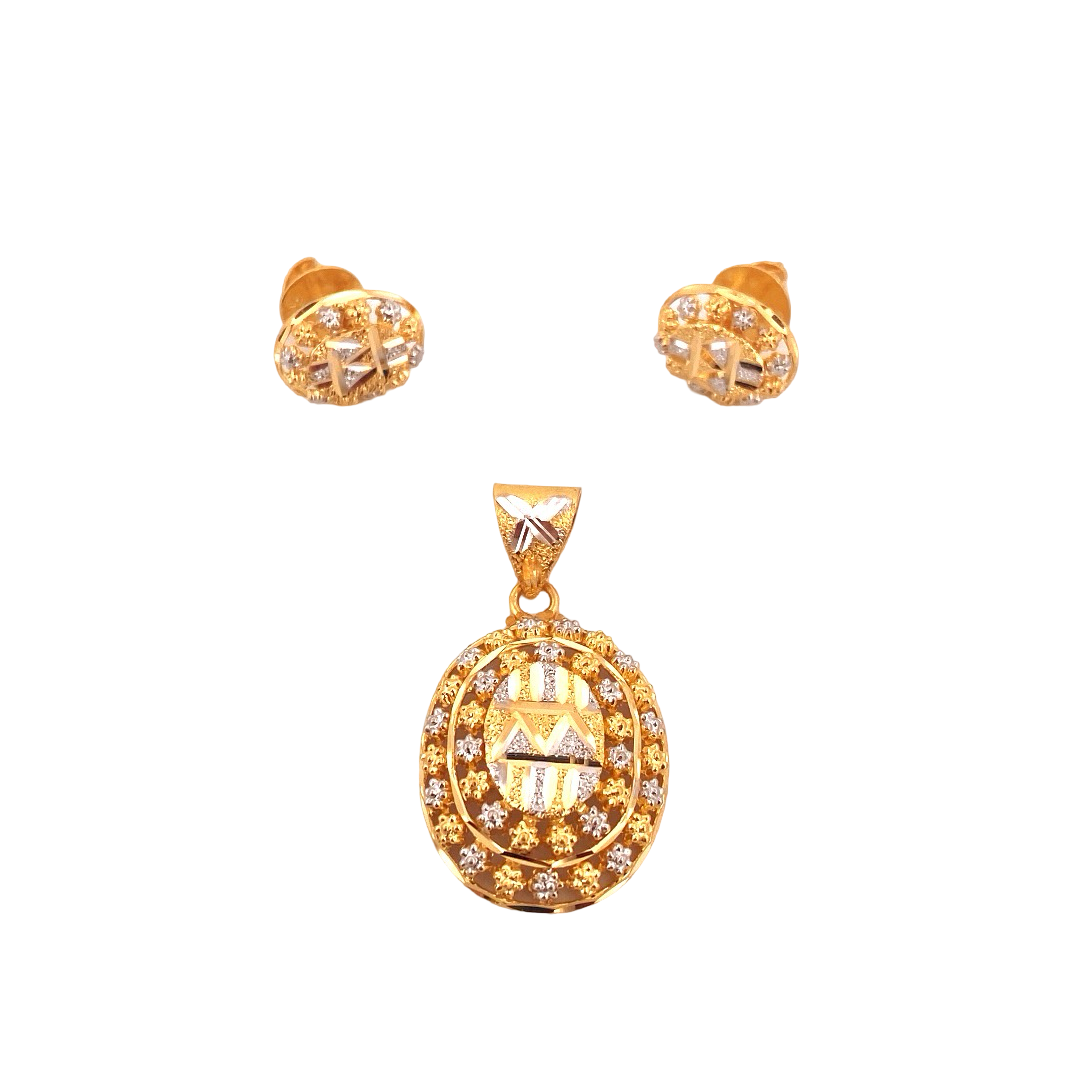 22K Gold Two-tone Designer Pendant Set