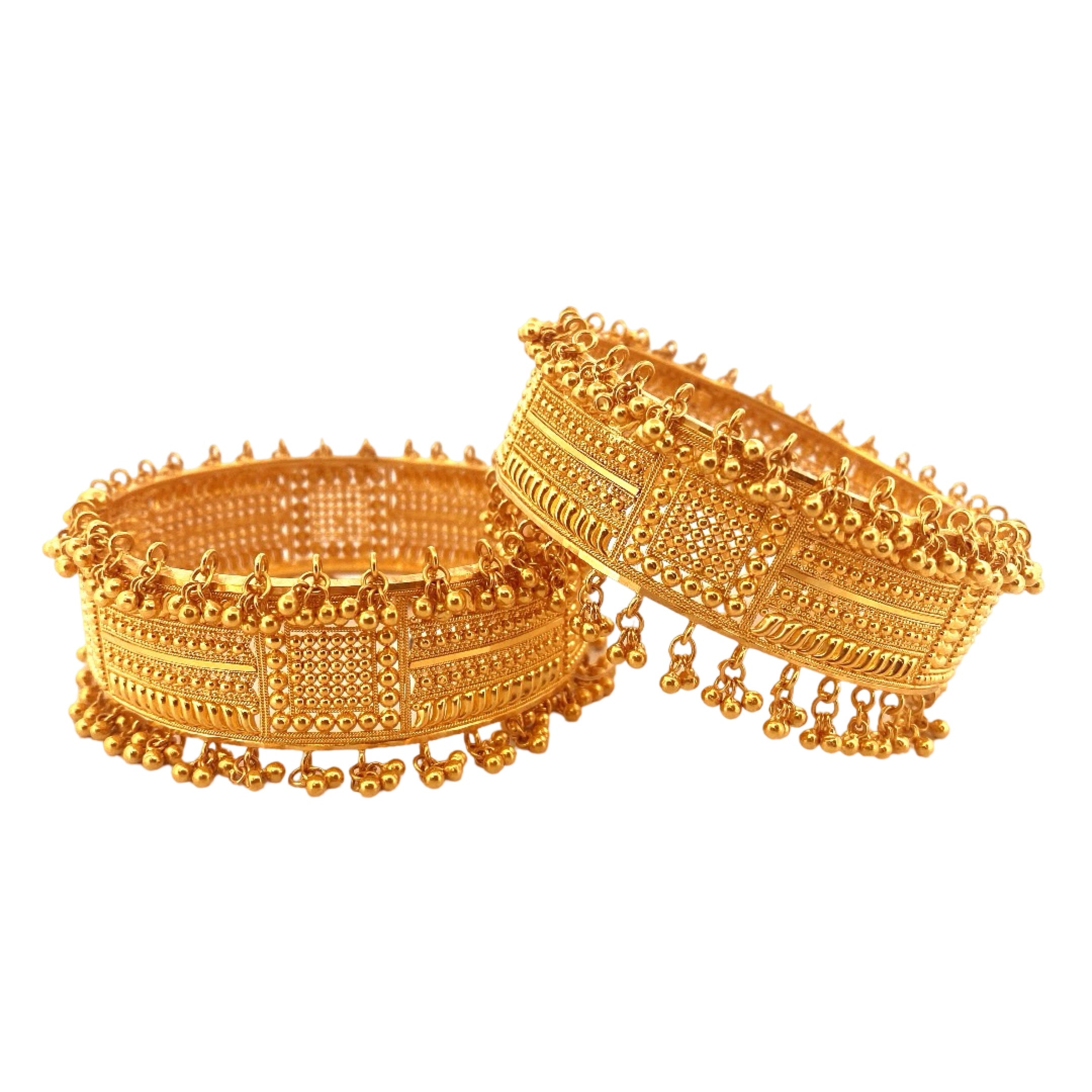 22K Gold Designer 2 Pieces Set Of Ladies Screw Bangles