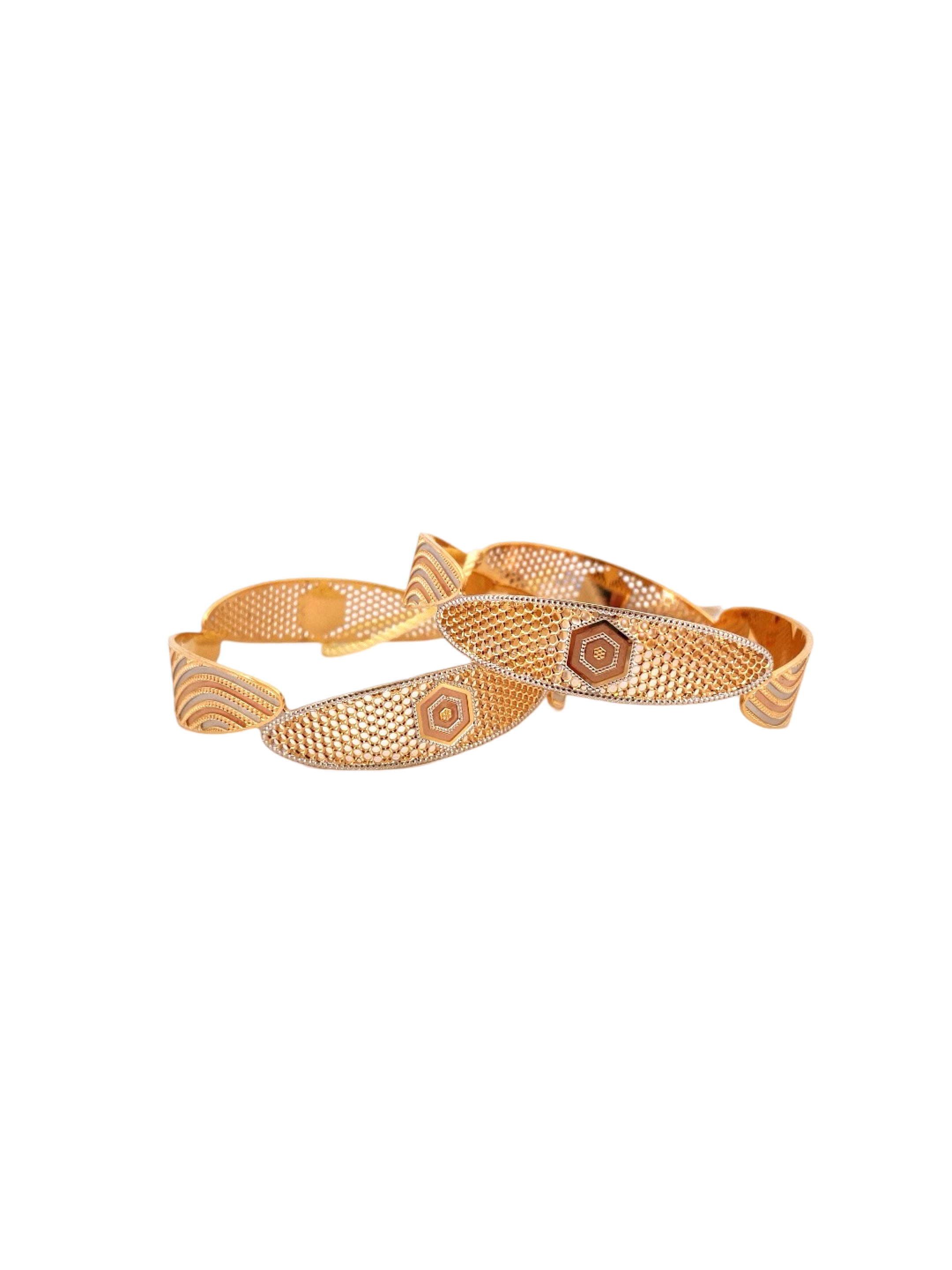 22K Gold Tri-tone Designer 2 Pieces Set Of Bangles