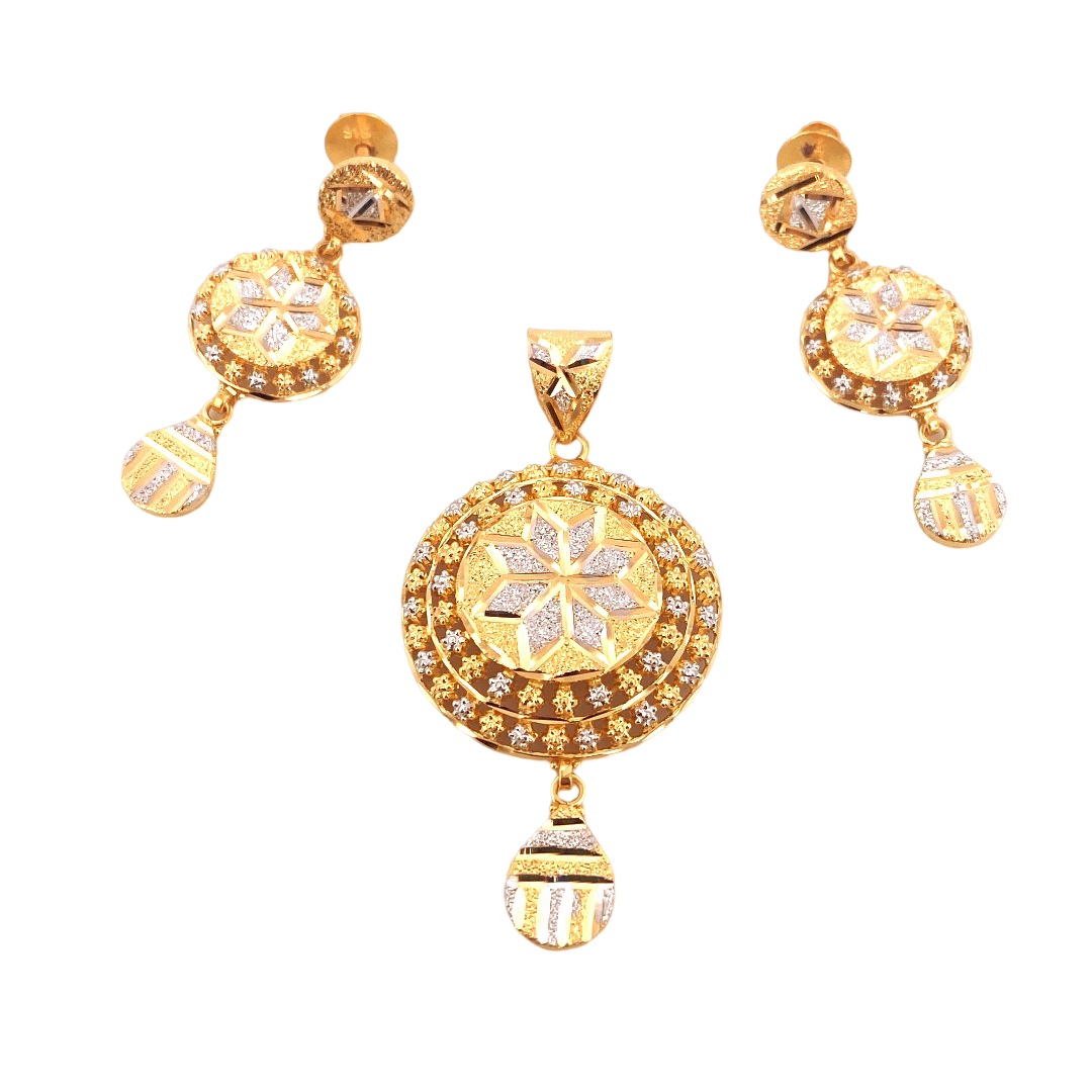 22K Gold Two-tone Designer Pendant Set