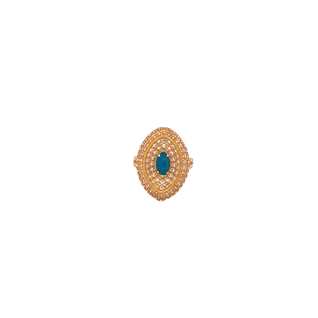 22K Gold Blue CZ Designer Ladies Ring